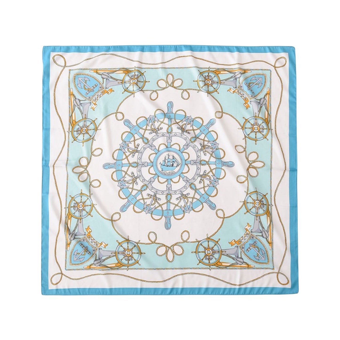 Anna-Kaci Women's Nautical Print Square Scarf with Soft Silky Fabric Lightweight Accessory for Neck Hair and Bag Styling
