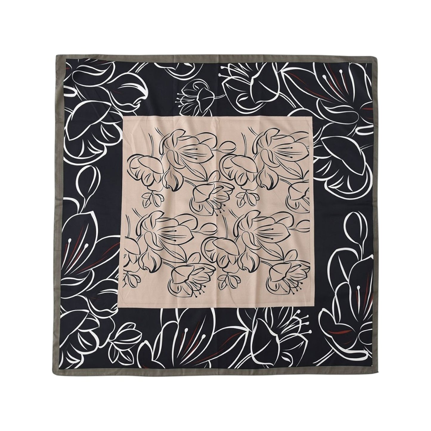 Anna-Kaci Women's Outlined Floral Print Square Scarf with Soft Silky Fabric Lightweight Versatile Neck and Hair Accessory
