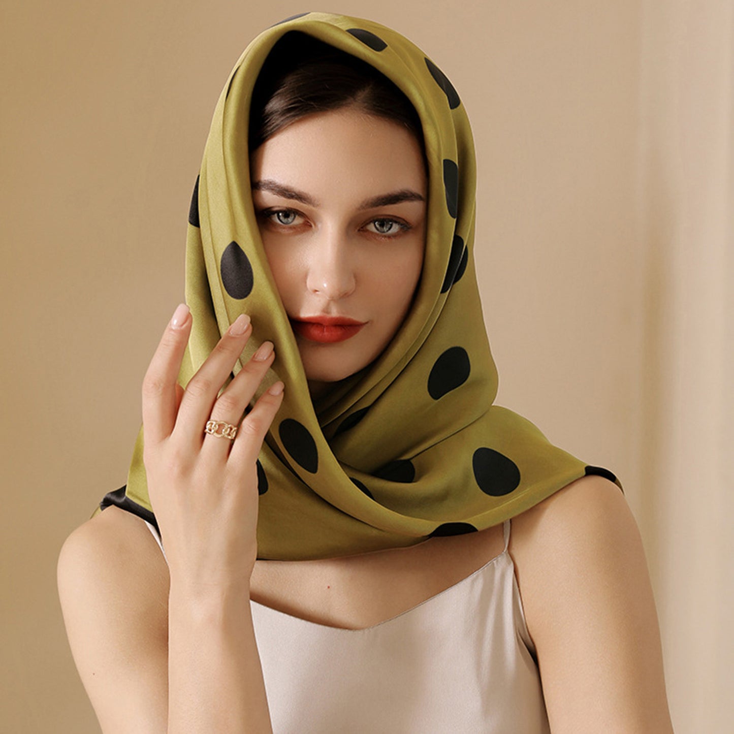 Anna-Kaci Women's Polka Dot Print Square Scarf with Soft Silky Fabric Lightweight Versatile Neck and Hair Accessory