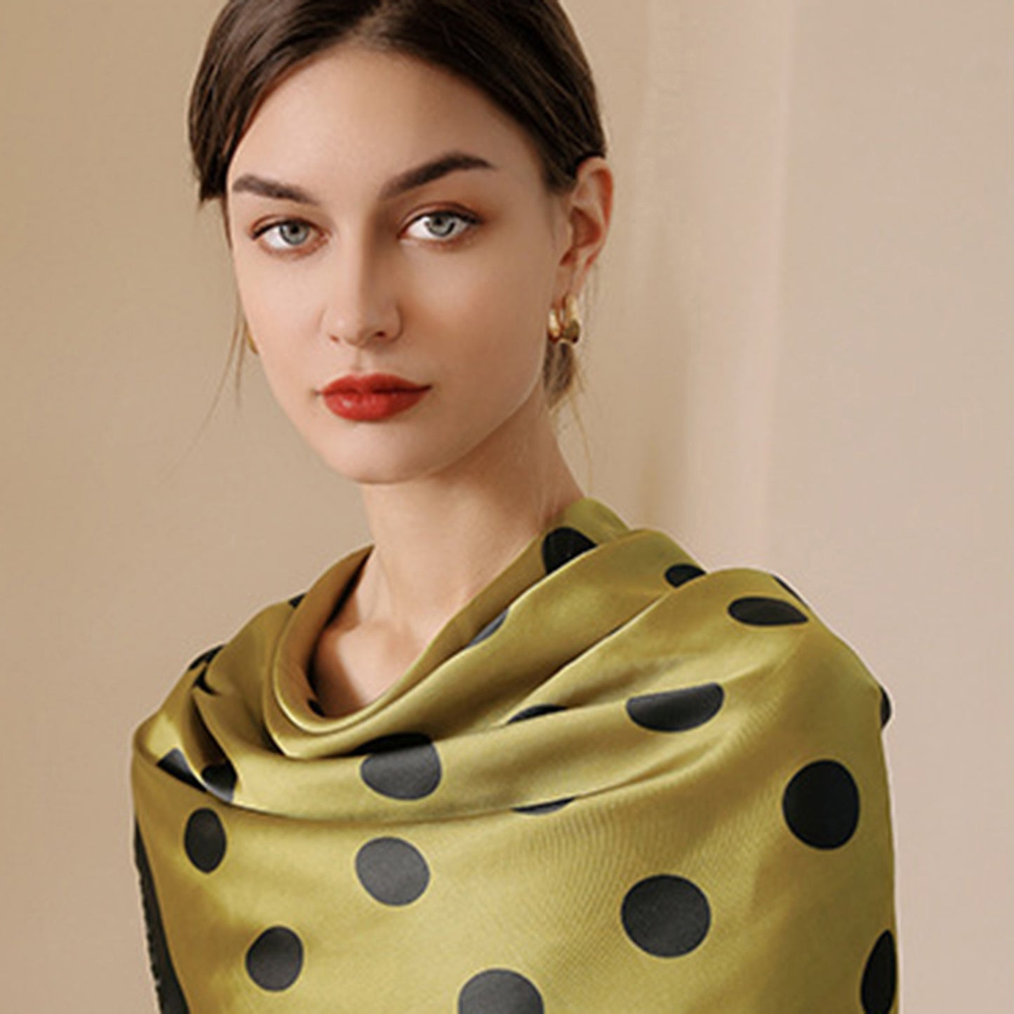 Anna-Kaci Women's Polka Dot Print Square Scarf with Soft Silky Fabric Lightweight Versatile Neck and Hair Accessory