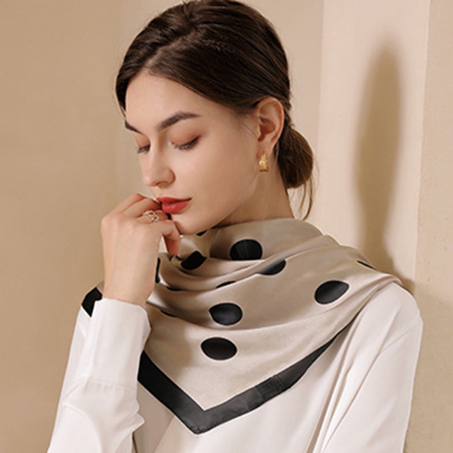 Anna-Kaci Women's Polka Dot Print Square Scarf with Soft Silky Fabric Lightweight Versatile Neck and Hair Accessory
