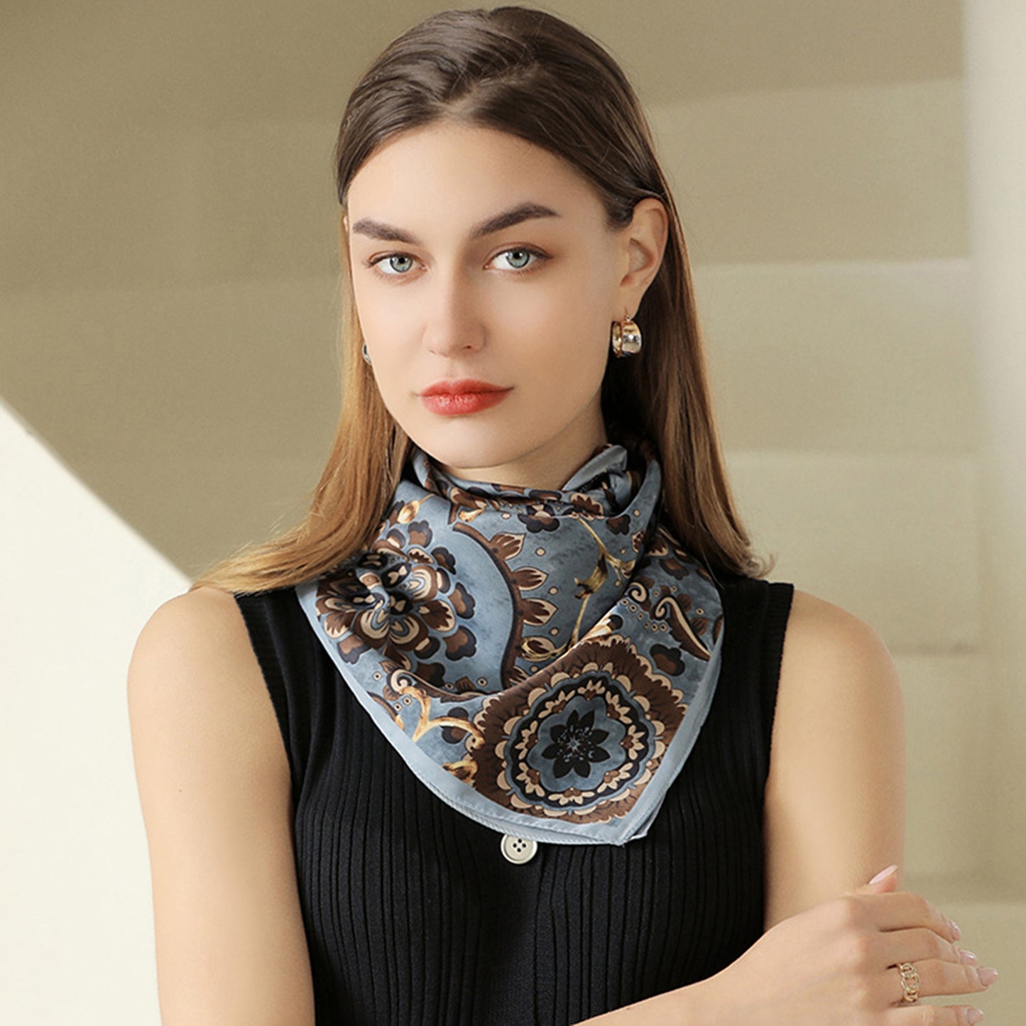 Anna-Kaci Women's Paisley Print Silky Scarf with Lightweight Soft Fabric Versatile Square Neck and Hair Accessory