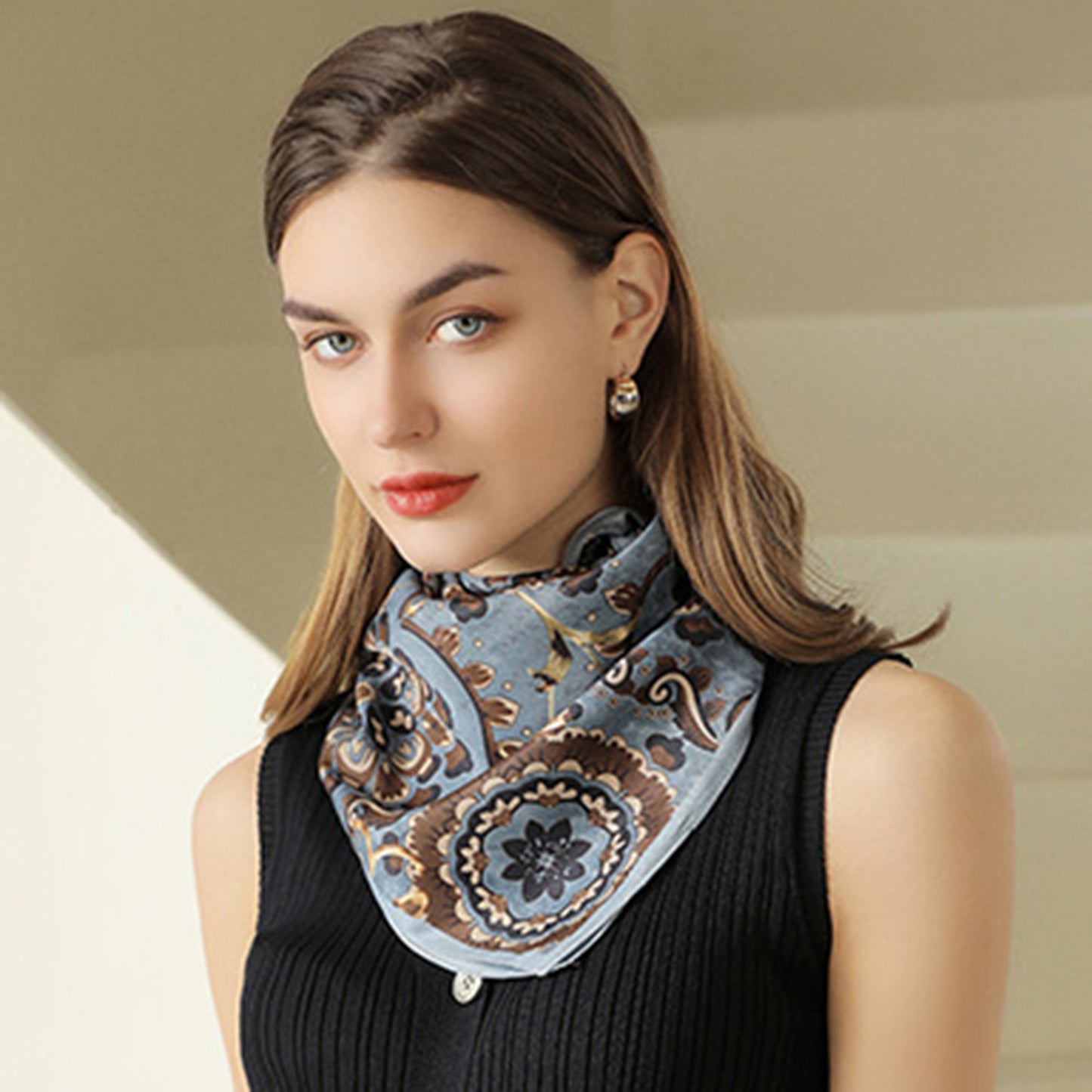 Anna-Kaci Women's Paisley Print Silky Scarf with Lightweight Soft Fabric Versatile Square Neck and Hair Accessory