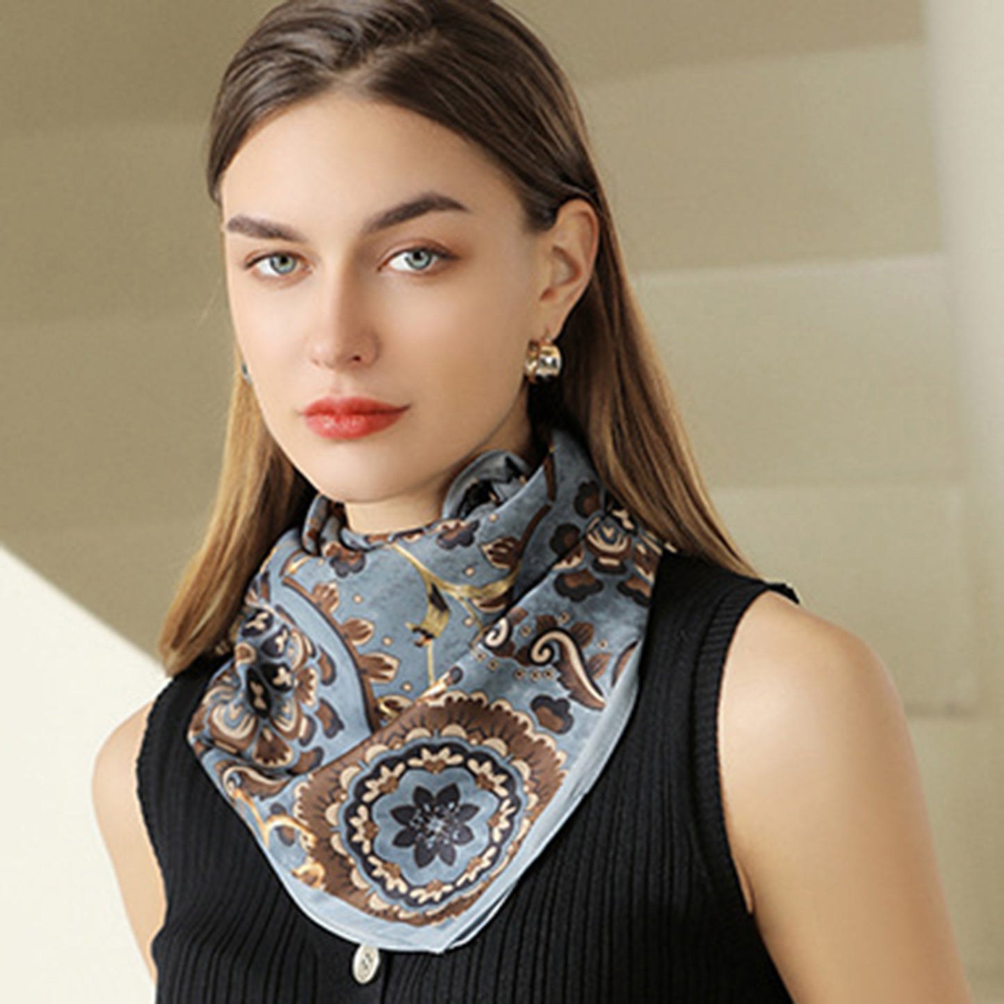 Anna-Kaci Women's Paisley Print Silky Scarf with Lightweight Soft Fabric Versatile Square Neck and Hair Accessory