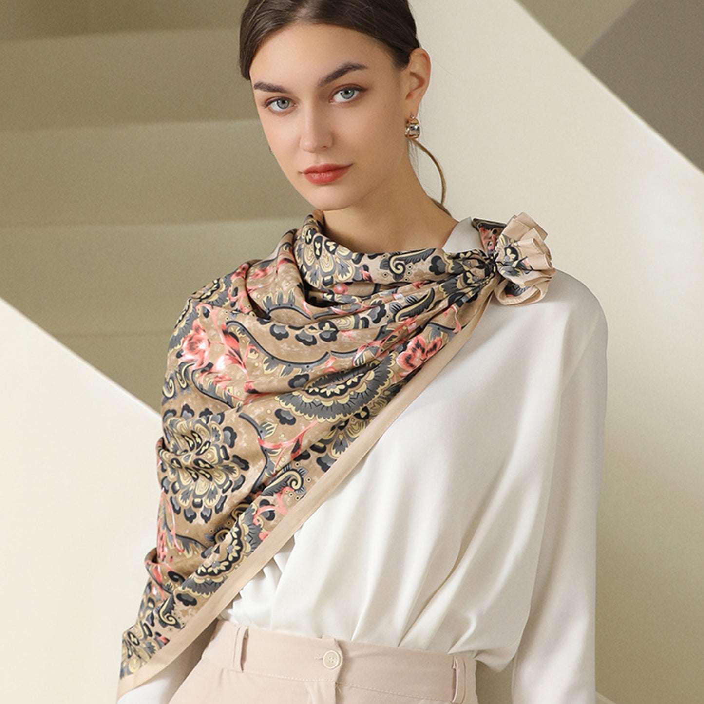 Anna-Kaci Women's Paisley Print Silky Scarf with Lightweight Soft Fabric Versatile Square Neck and Hair Accessory