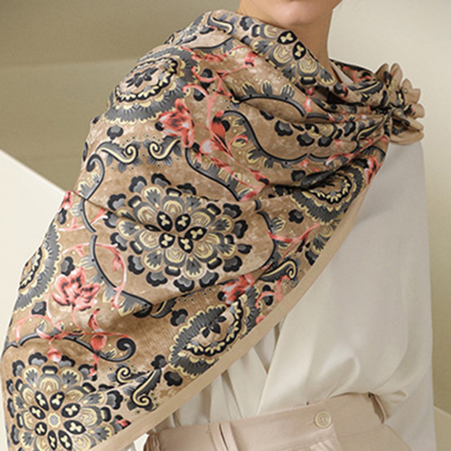 Anna-Kaci Women's Paisley Print Silky Scarf with Lightweight Soft Fabric Versatile Square Neck and Hair Accessory