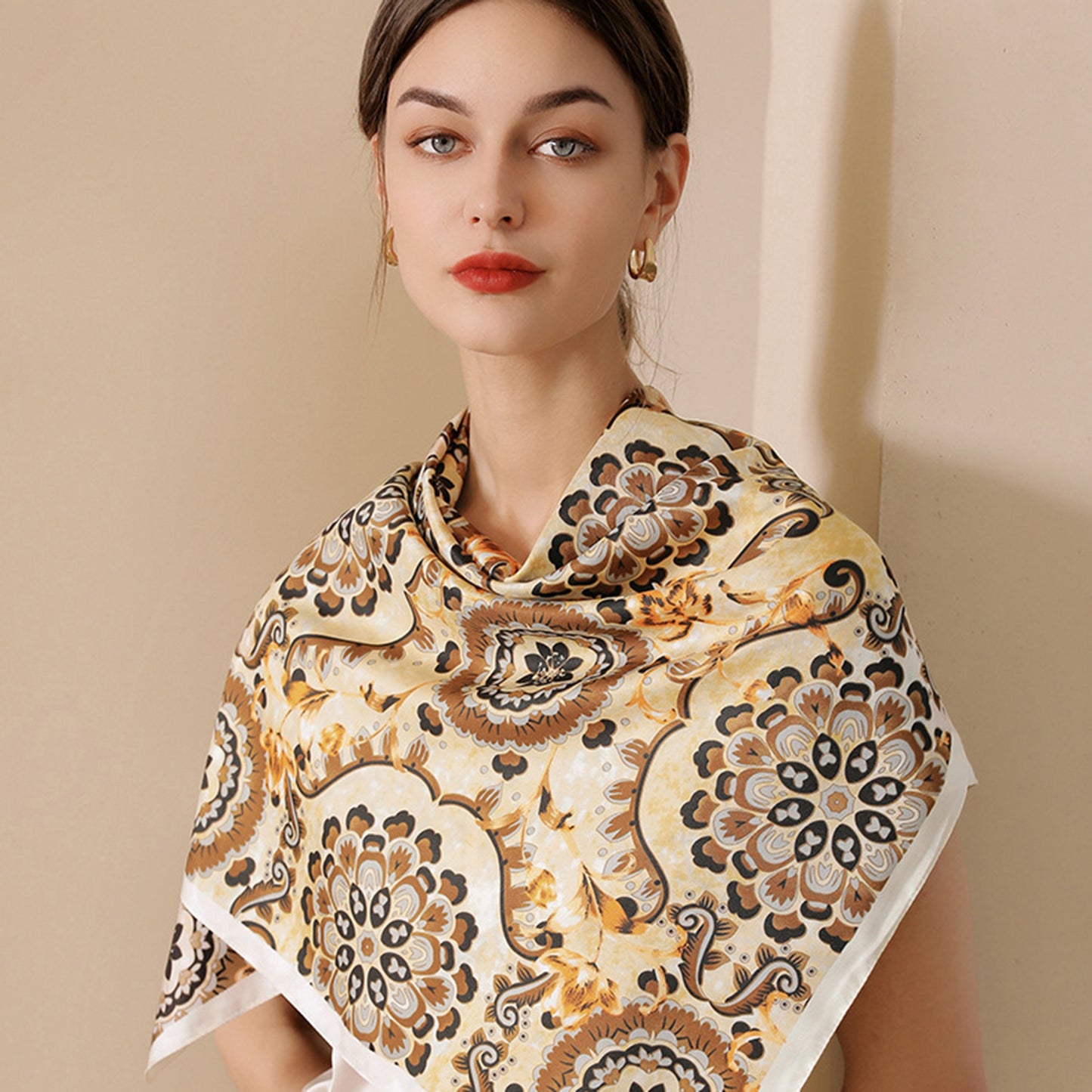 Anna-Kaci Women's Paisley Print Silky Scarf with Lightweight Soft Fabric Versatile Square Neck and Hair Accessory