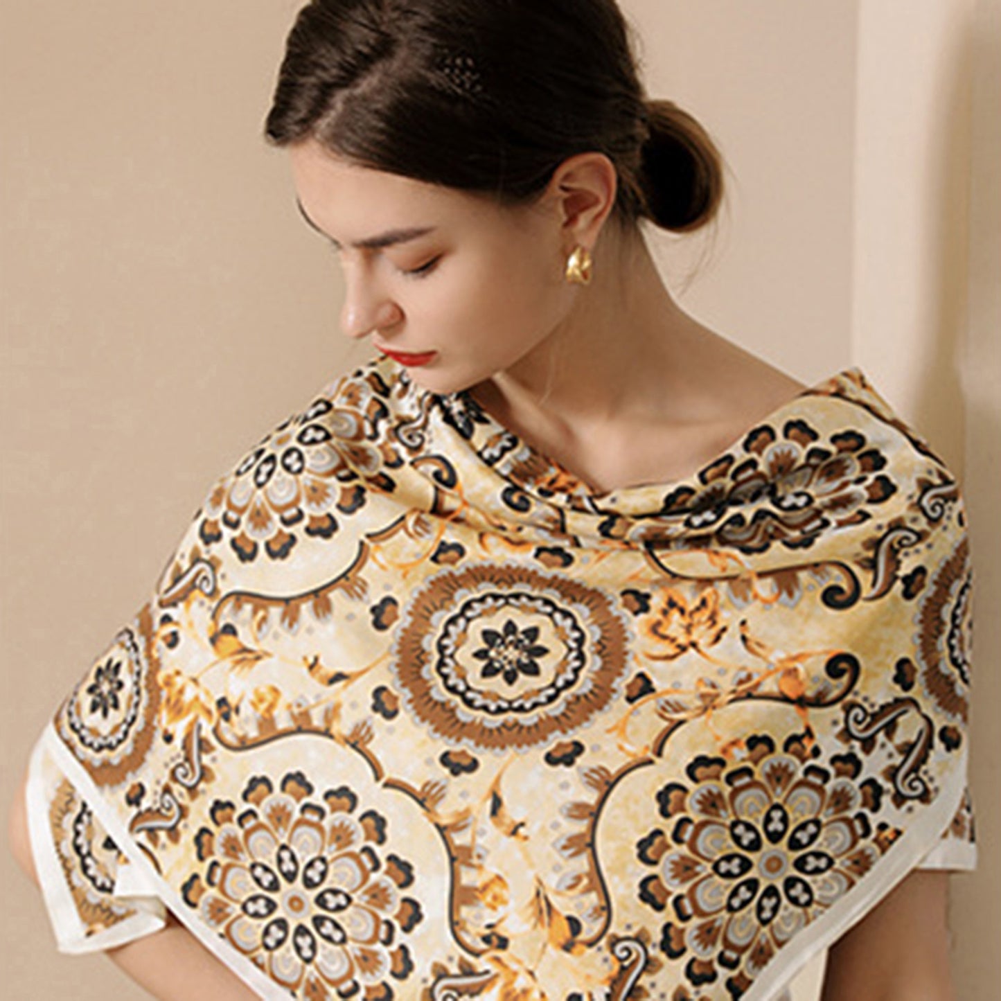 Anna-Kaci Women's Paisley Print Silky Scarf with Lightweight Soft Fabric Versatile Square Neck and Hair Accessory