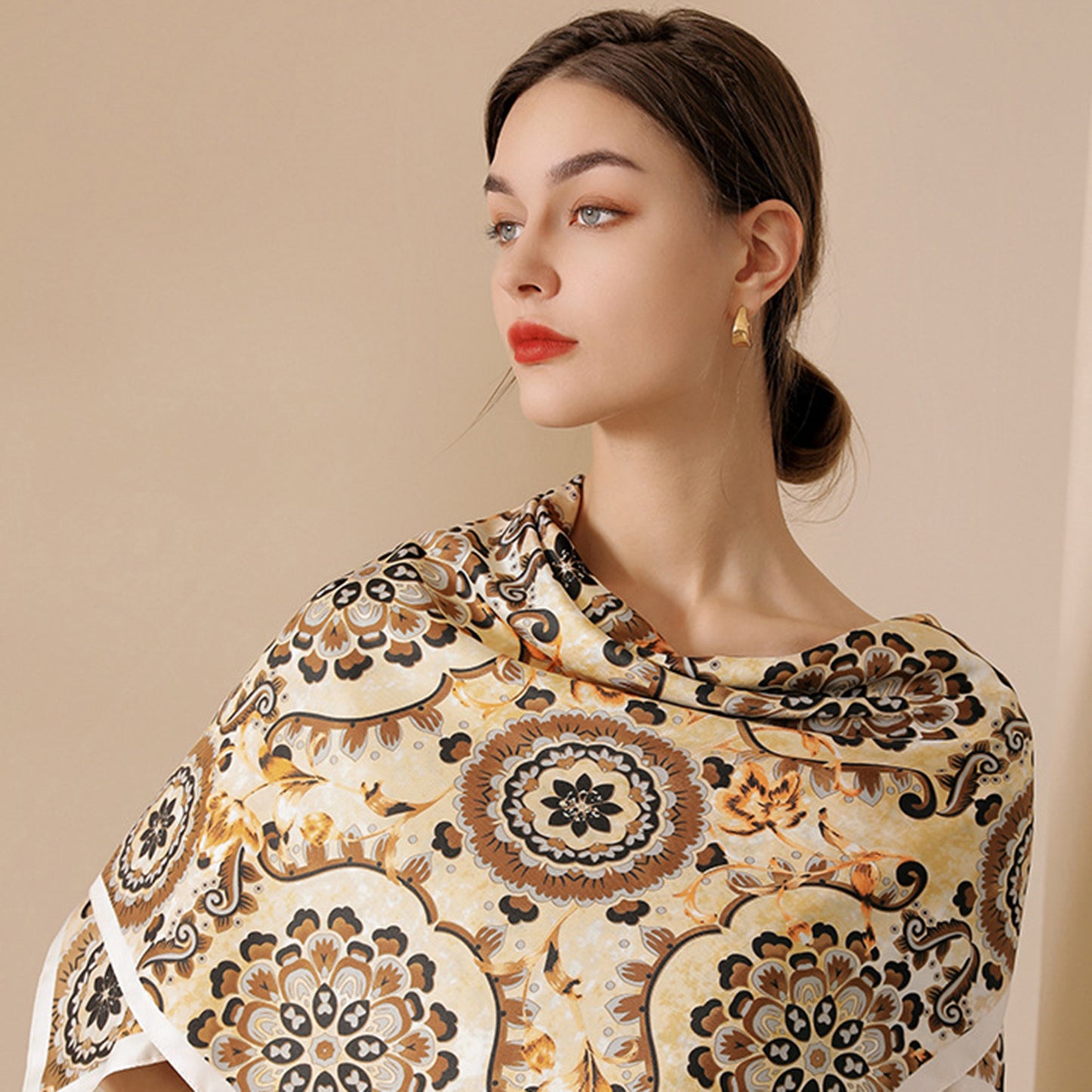Anna-Kaci Women's Paisley Print Silky Scarf with Lightweight Soft Fabric Versatile Square Neck and Hair Accessory