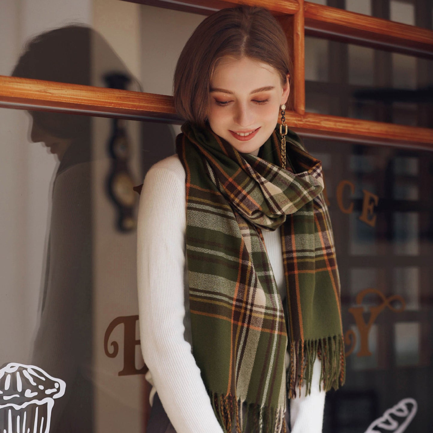 Anna-Kaci Women's Plaid Fringe Scarf with Soft Woven Fabric Classic Check Pattern and Cozy Wrap Design