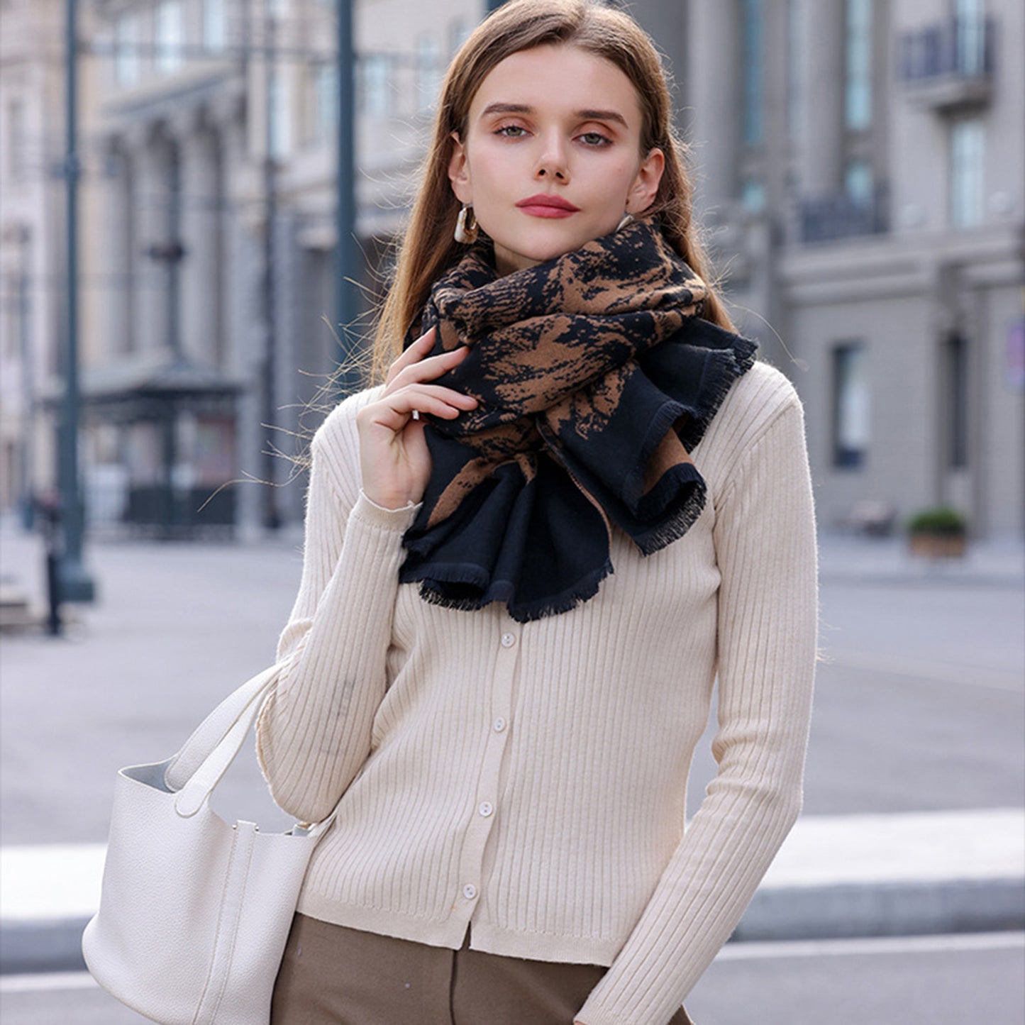 Anna-Kaci Women's Abstract Print Woven Scarf with Soft Lightweight Fabric Modern Pattern and Frayed Edge Detailing