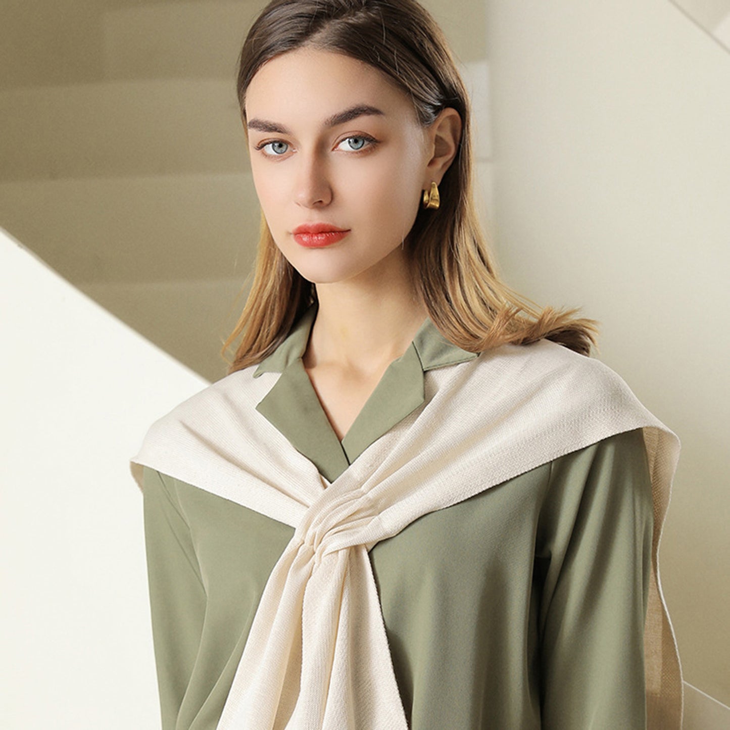 Anna-Kaci Women's Lightweight Knit Scarf Wrap with Soft Stretch Fabric Versatile Layering Shawl and Tie Front Design