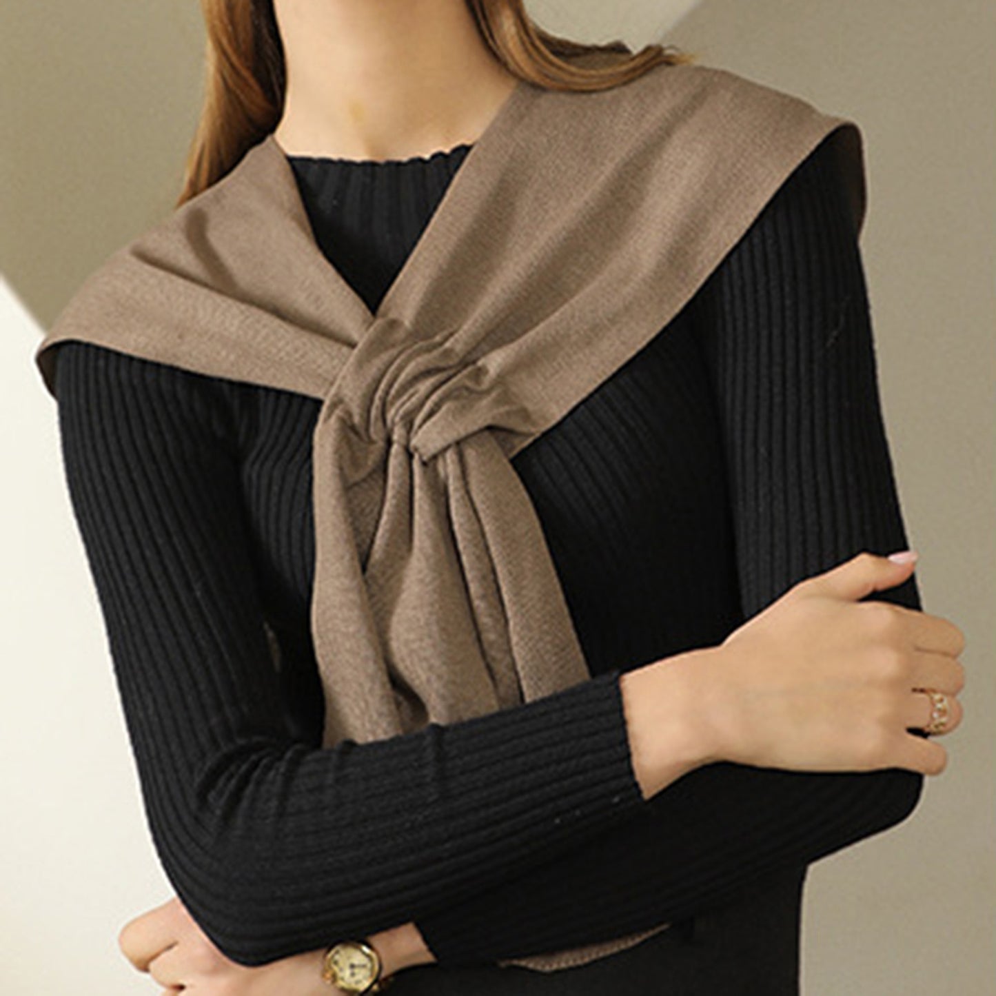 Anna-Kaci Women's Lightweight Knit Scarf Wrap with Soft Stretch Fabric Versatile Layering Shawl and Tie Front Design
