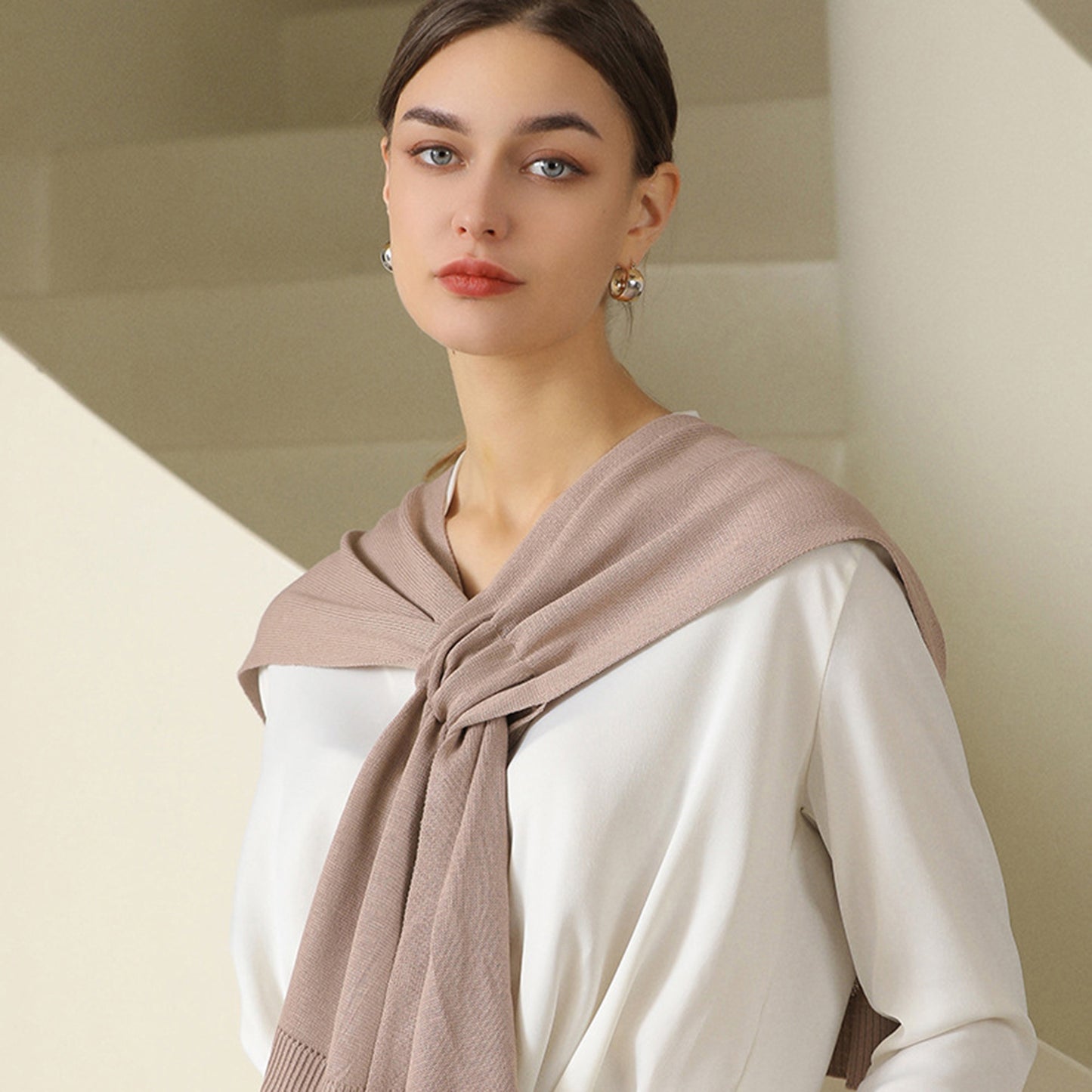 Anna-Kaci Women's Lightweight Knit Scarf Wrap with Soft Stretch Fabric Versatile Layering Shawl and Tie Front Design