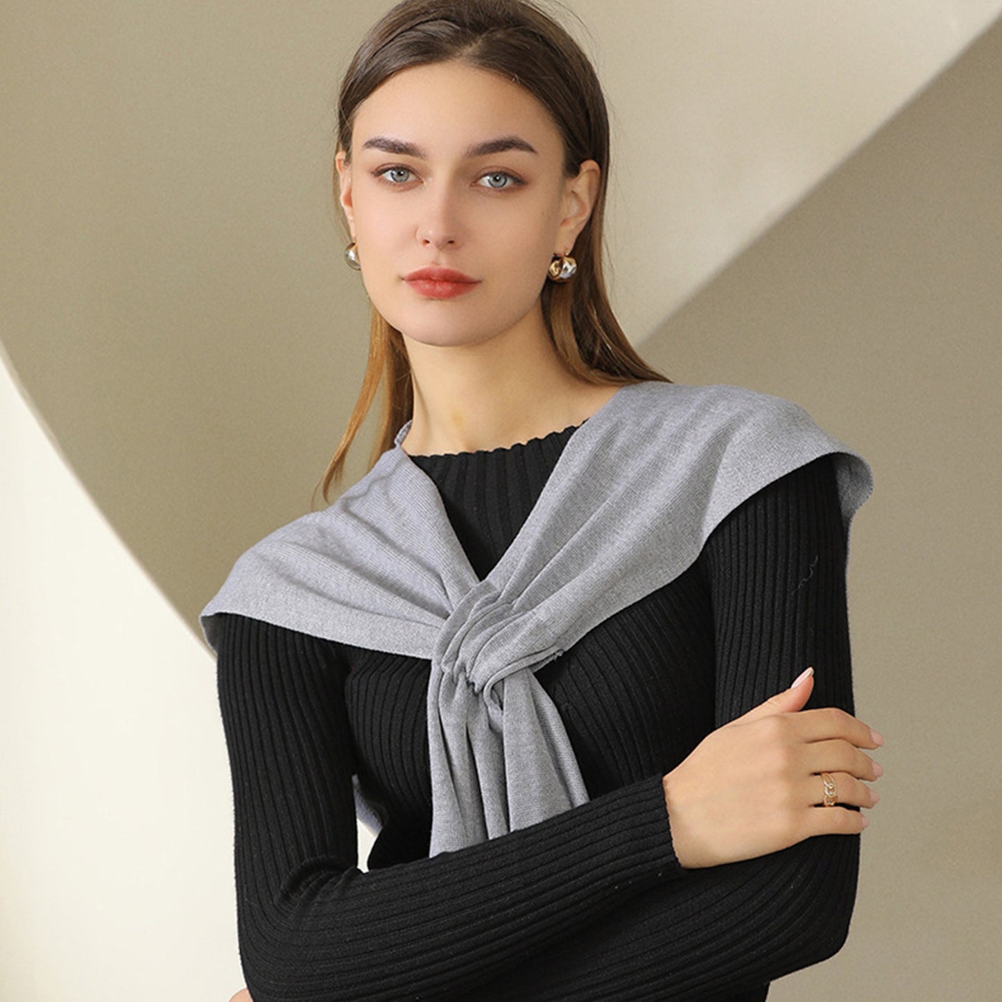 Anna-Kaci Women's Lightweight Knit Scarf Wrap with Soft Stretch Fabric Versatile Layering Shawl and Tie Front Design