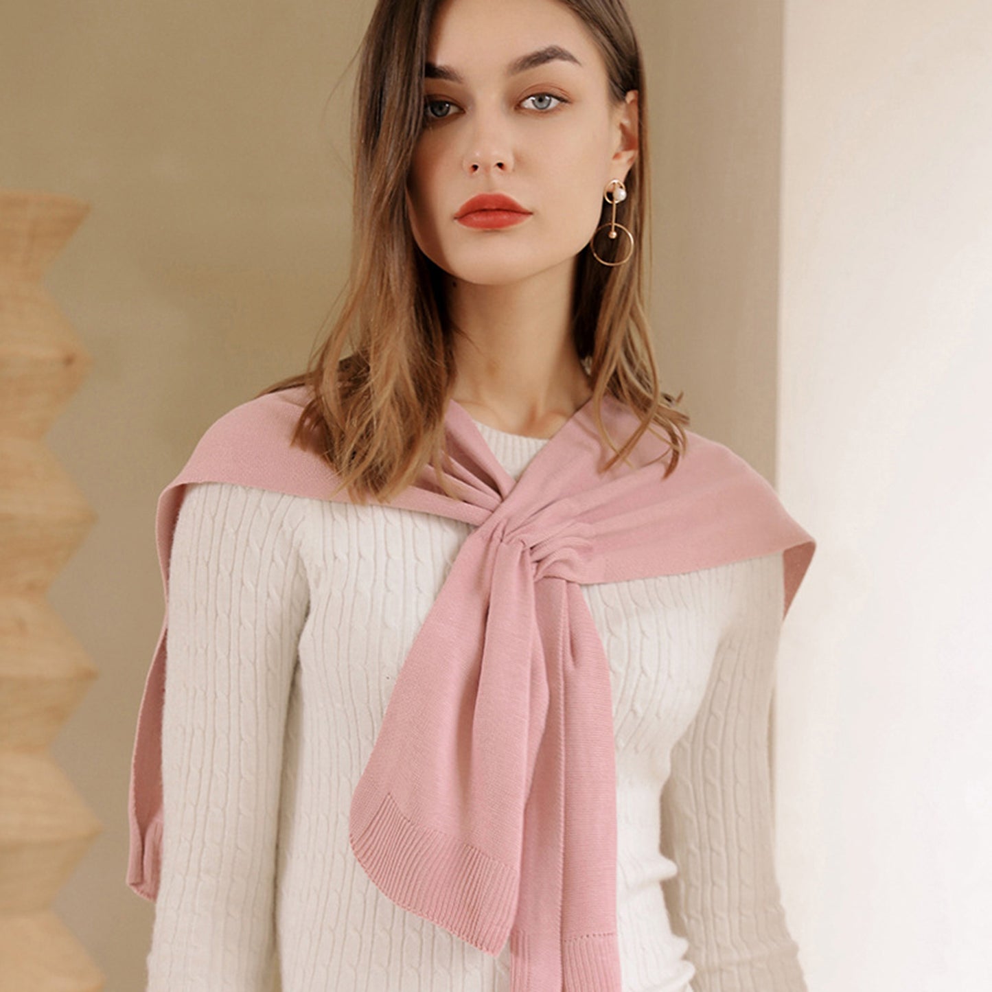 Anna-Kaci Women's Lightweight Knit Scarf Wrap with Soft Stretch Fabric Versatile Layering Shawl and Tie Front Design