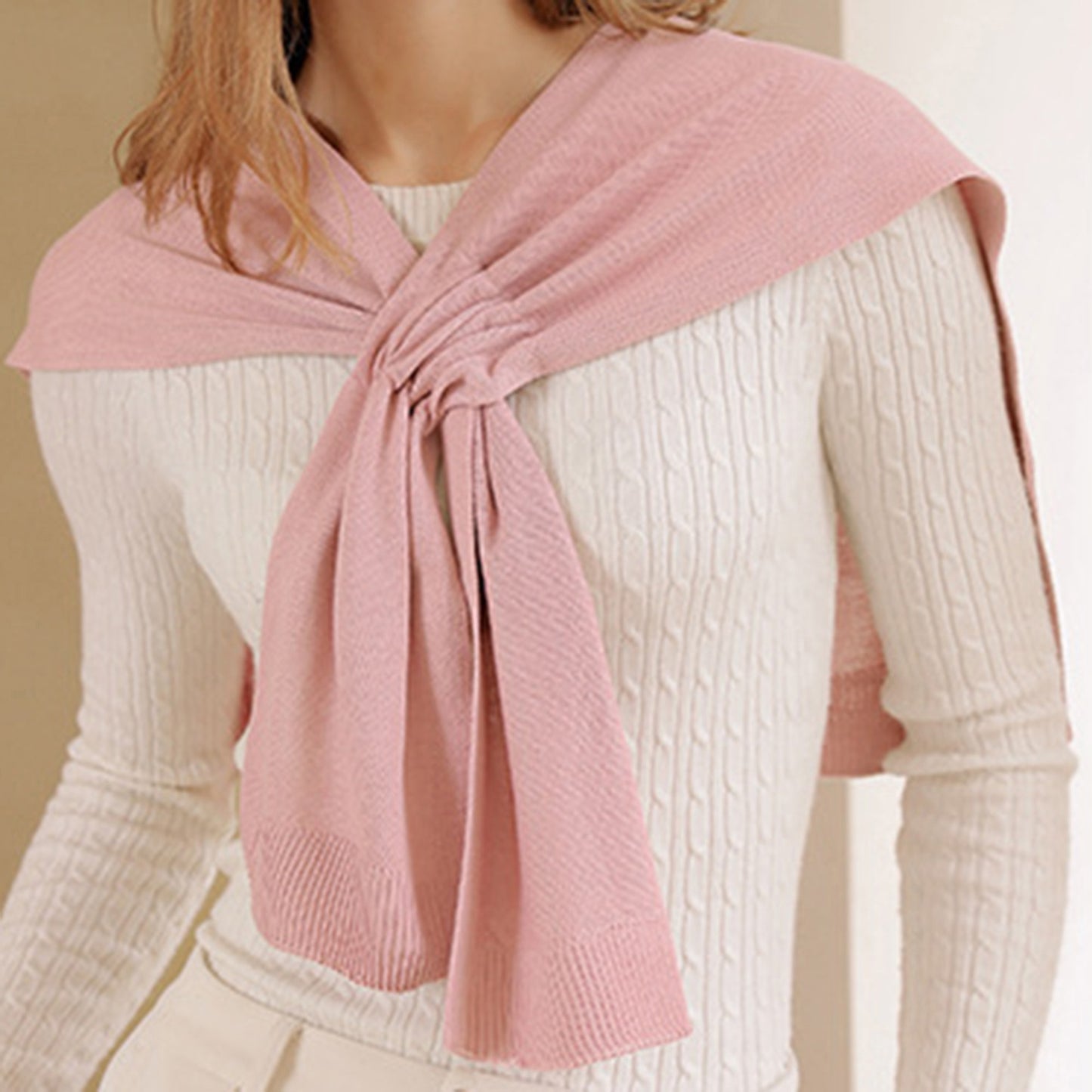 Anna-Kaci Women's Lightweight Knit Scarf Wrap with Soft Stretch Fabric Versatile Layering Shawl and Tie Front Design