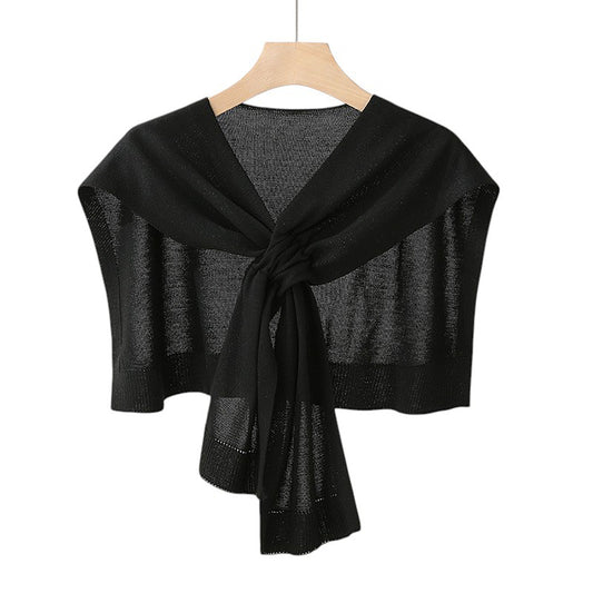 Anna-Kaci Women's Lightweight Knit Scarf Wrap with Soft Stretch Fabric Tie Front Versatile Shawl Layering Accessory