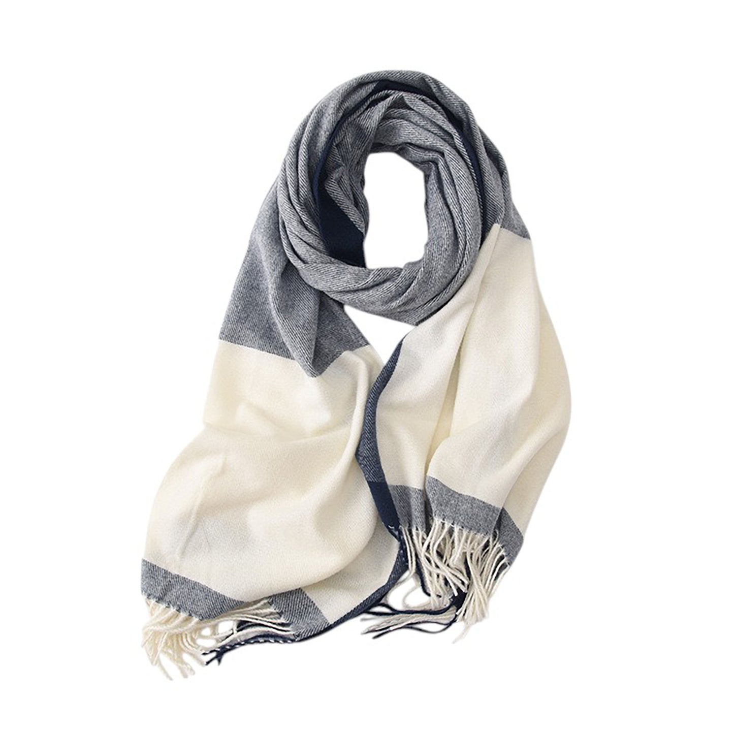 Anna-Kaci Women's Striped Woven Scarf with Soft Cozy Fabric Two-Tone Design and Fringe Trim Detailing