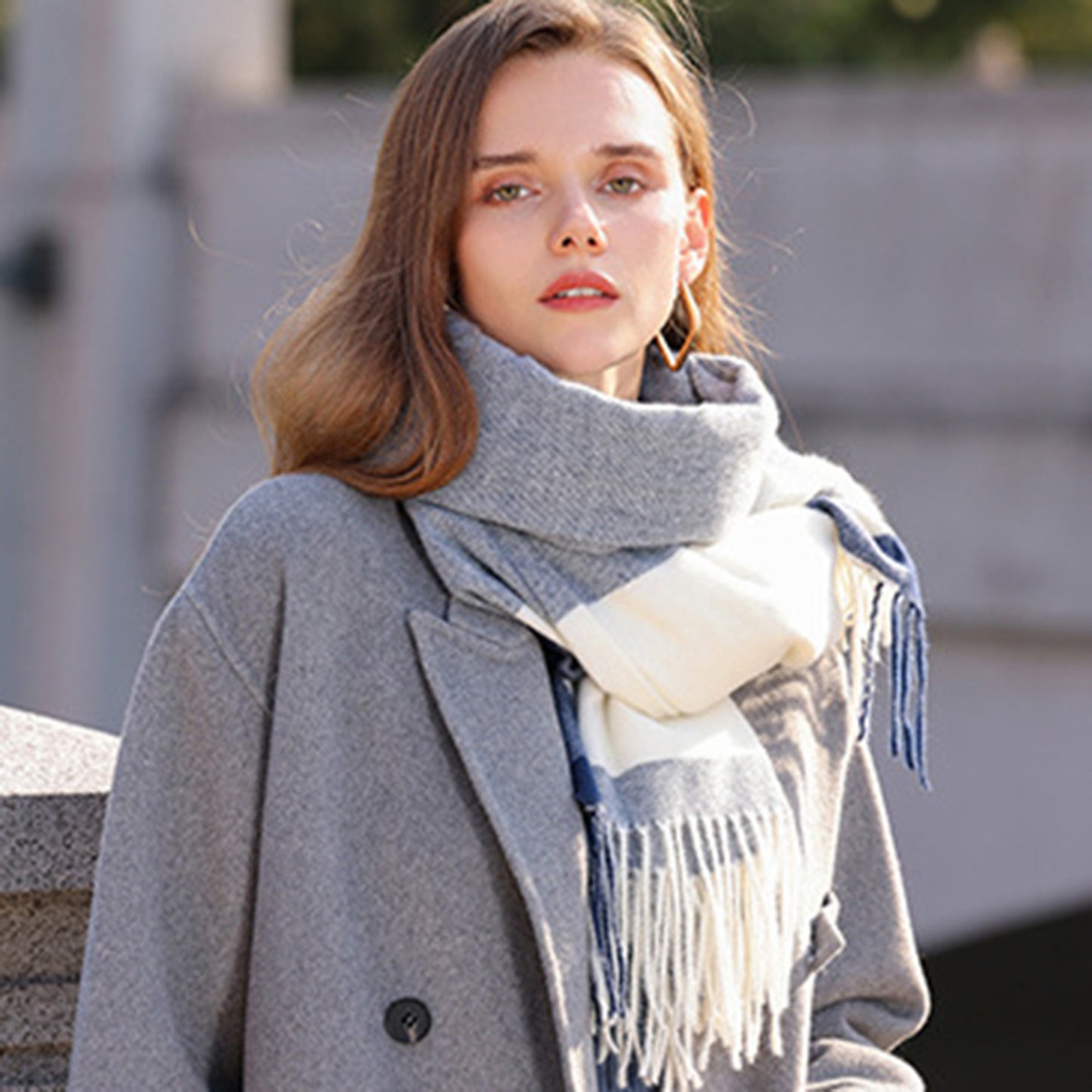 Anna-Kaci Women's Striped Woven Scarf with Soft Cozy Fabric Two-Tone Design and Fringe Trim Detailing