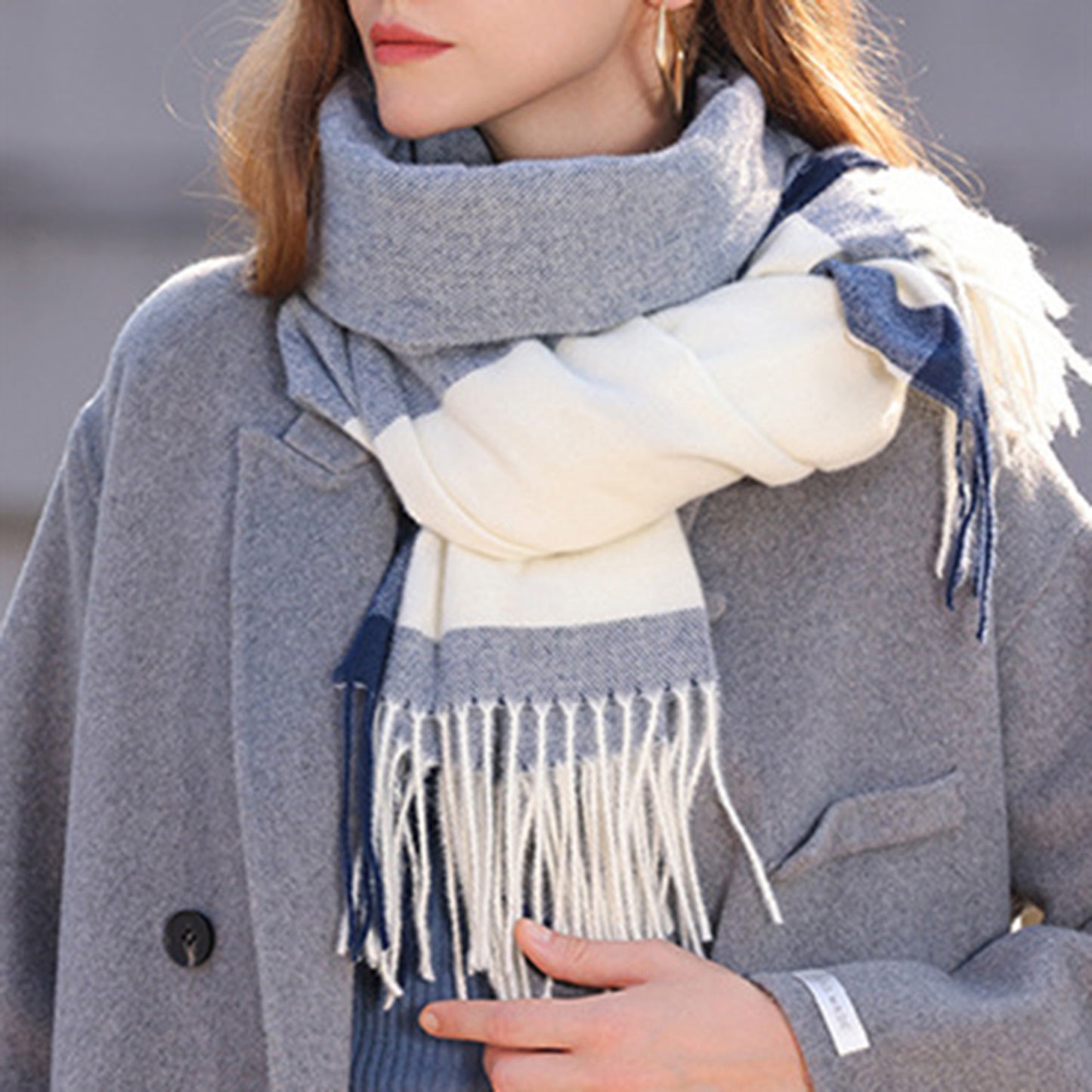 Anna-Kaci Women's Striped Woven Scarf with Soft Cozy Fabric Two-Tone Design and Fringe Trim Detailing