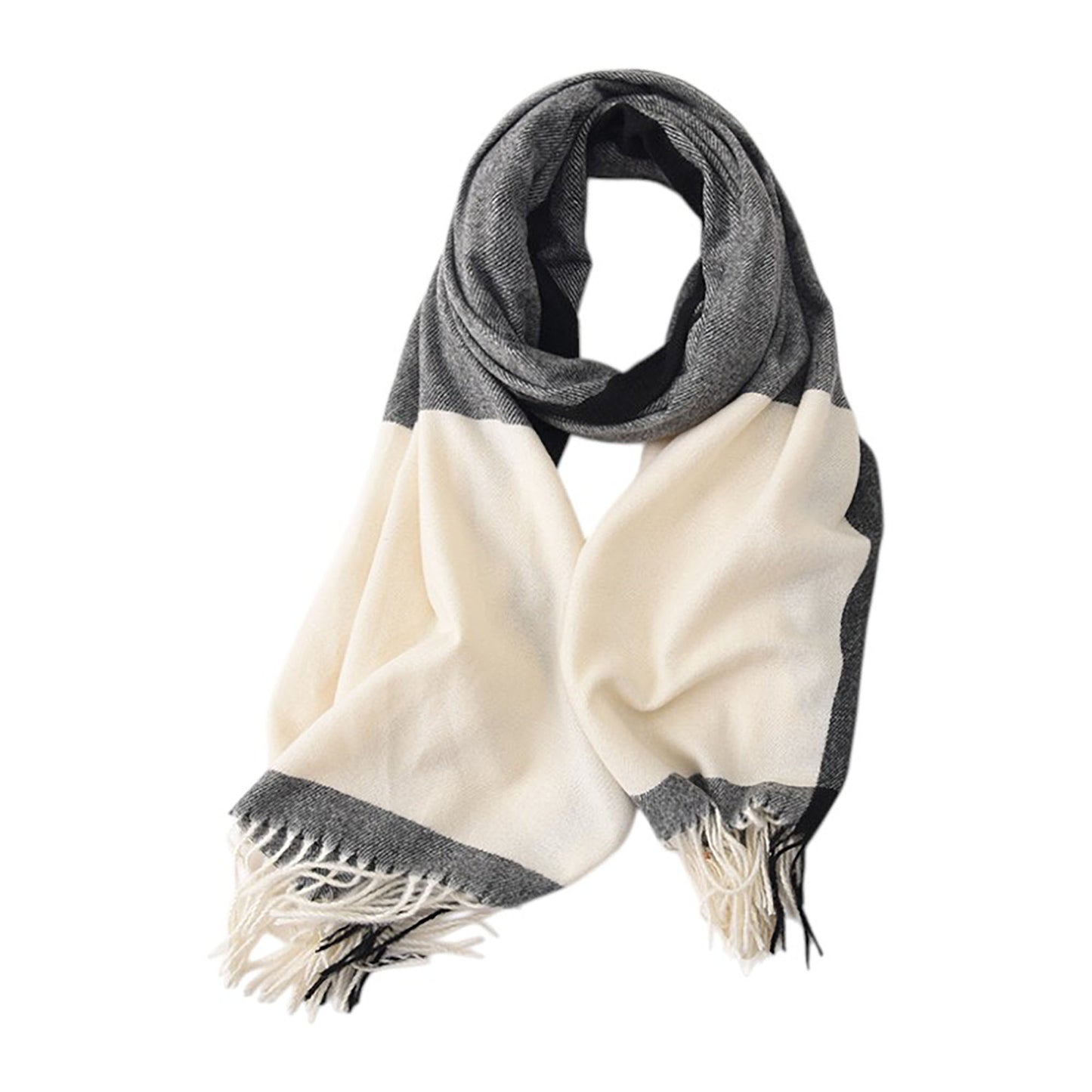 Anna-Kaci Women's Striped Woven Scarf with Soft Cozy Fabric Two-Tone Design and Fringe Trim Detailing