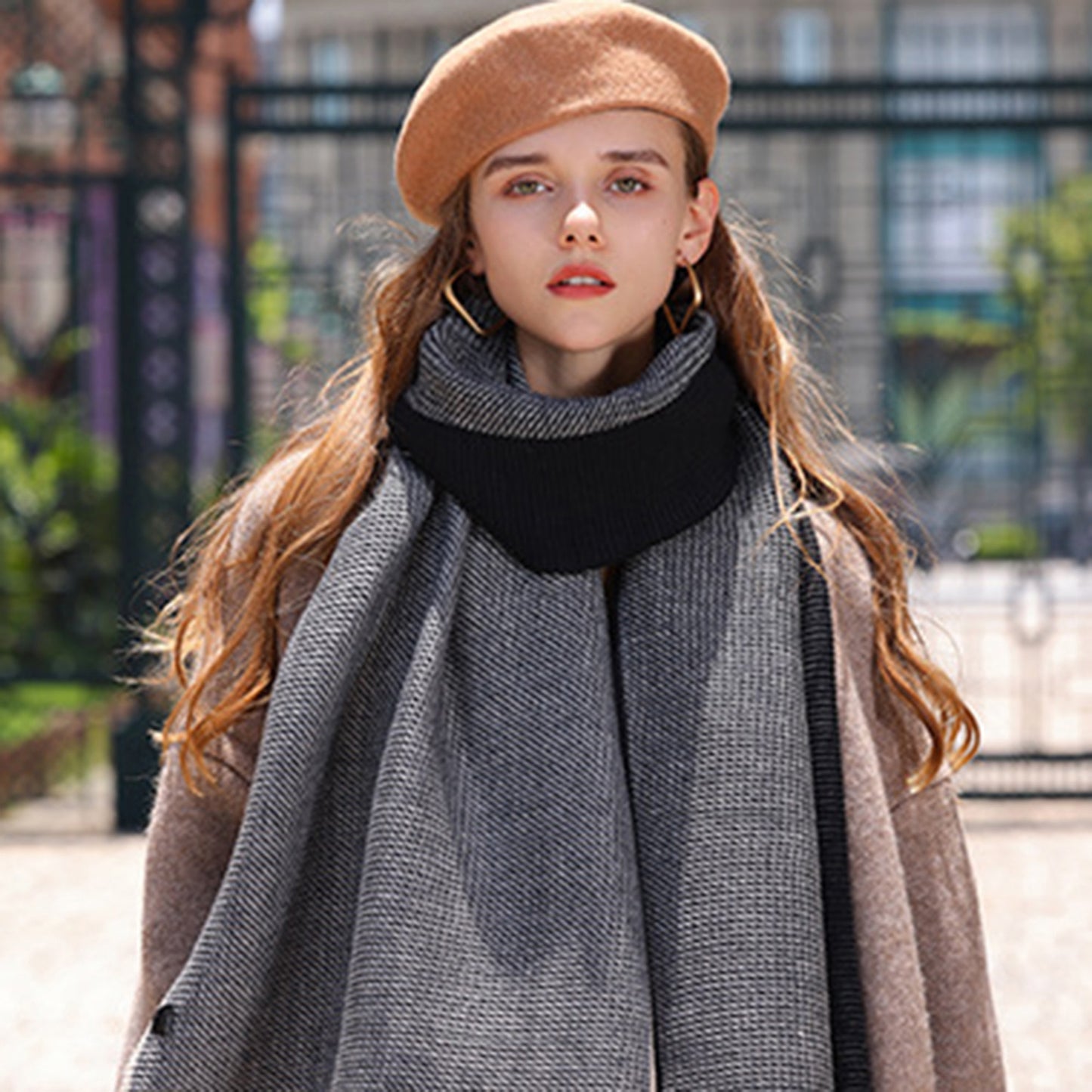 Anna-Kaci Women's Color Block Woven Scarf with Soft Cozy Fabric Modern Neutral Tones and Textured Design