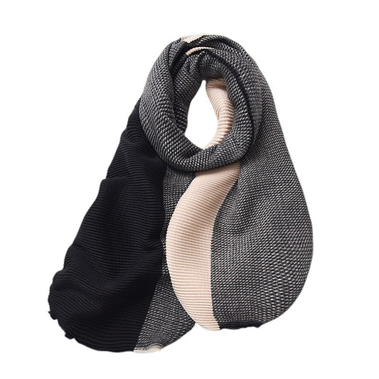 Anna-Kaci Women's Color Block Woven Scarf with Soft Cozy Fabric Modern Neutral Tones and Textured Design