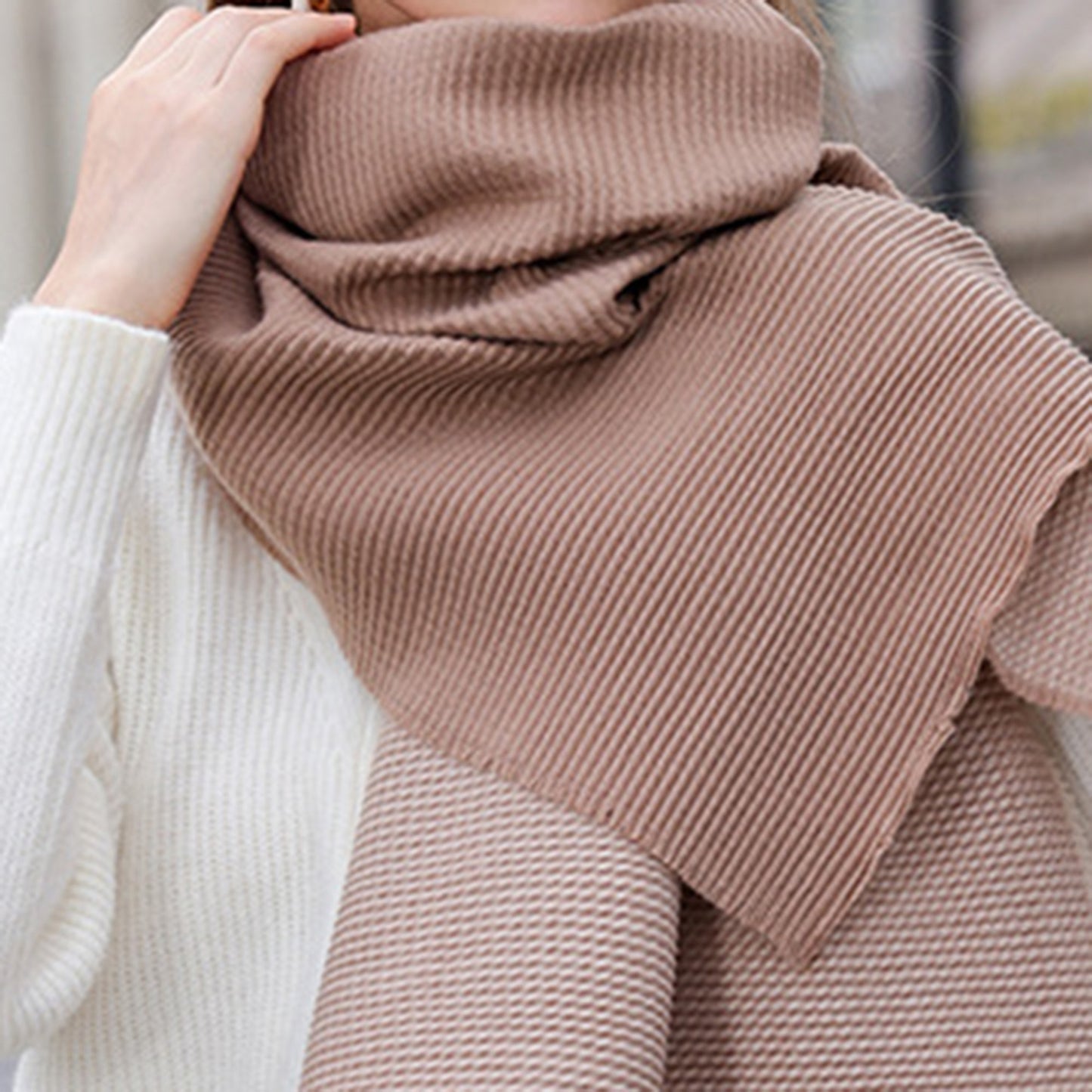 Anna-Kaci Women's Color Block Woven Scarf with Soft Cozy Fabric Modern Neutral Tones and Textured Design