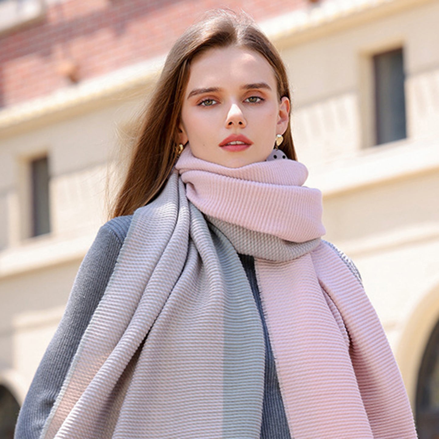 Anna-Kaci Women's Color Block Woven Scarf with Soft Cozy Fabric Modern Neutral Tones and Textured Design