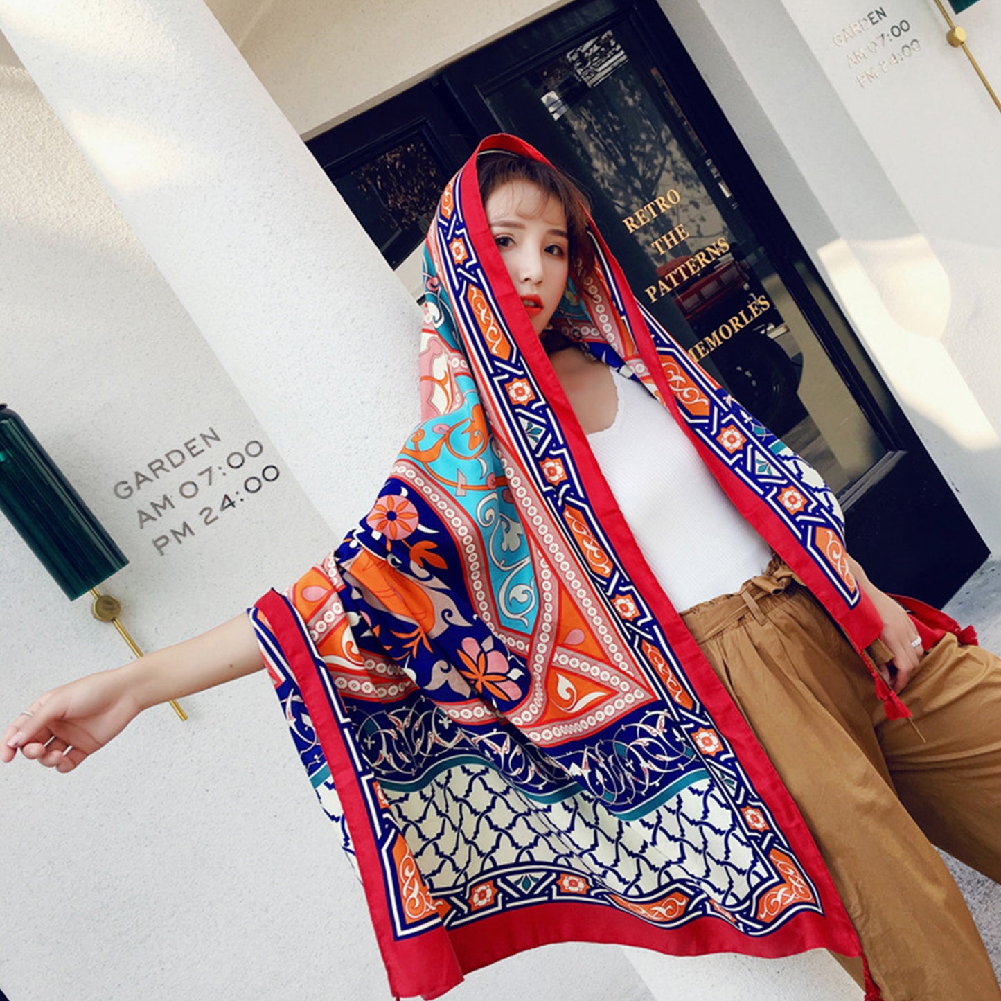 Anna-Kaci Vintage Oversized Scarf Lightweight Versatile Wrap for Beach Travel and Everyday Styling - 70.9IN¡Á35.4IN