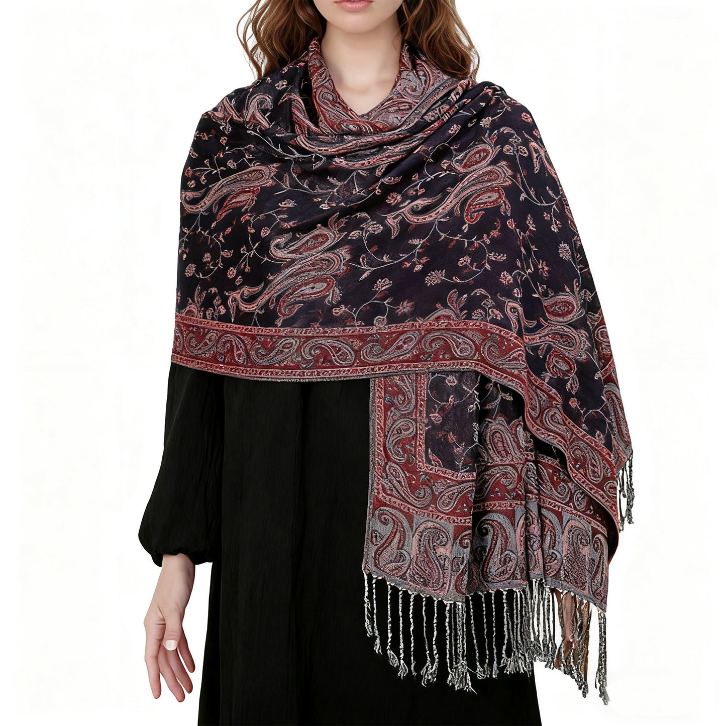 Anna-Kaci Autumn Winter Vintage Faux Cashmere Tassel Shawl Wrap with Soft Breathable Weave - 71IN¡Á27IN