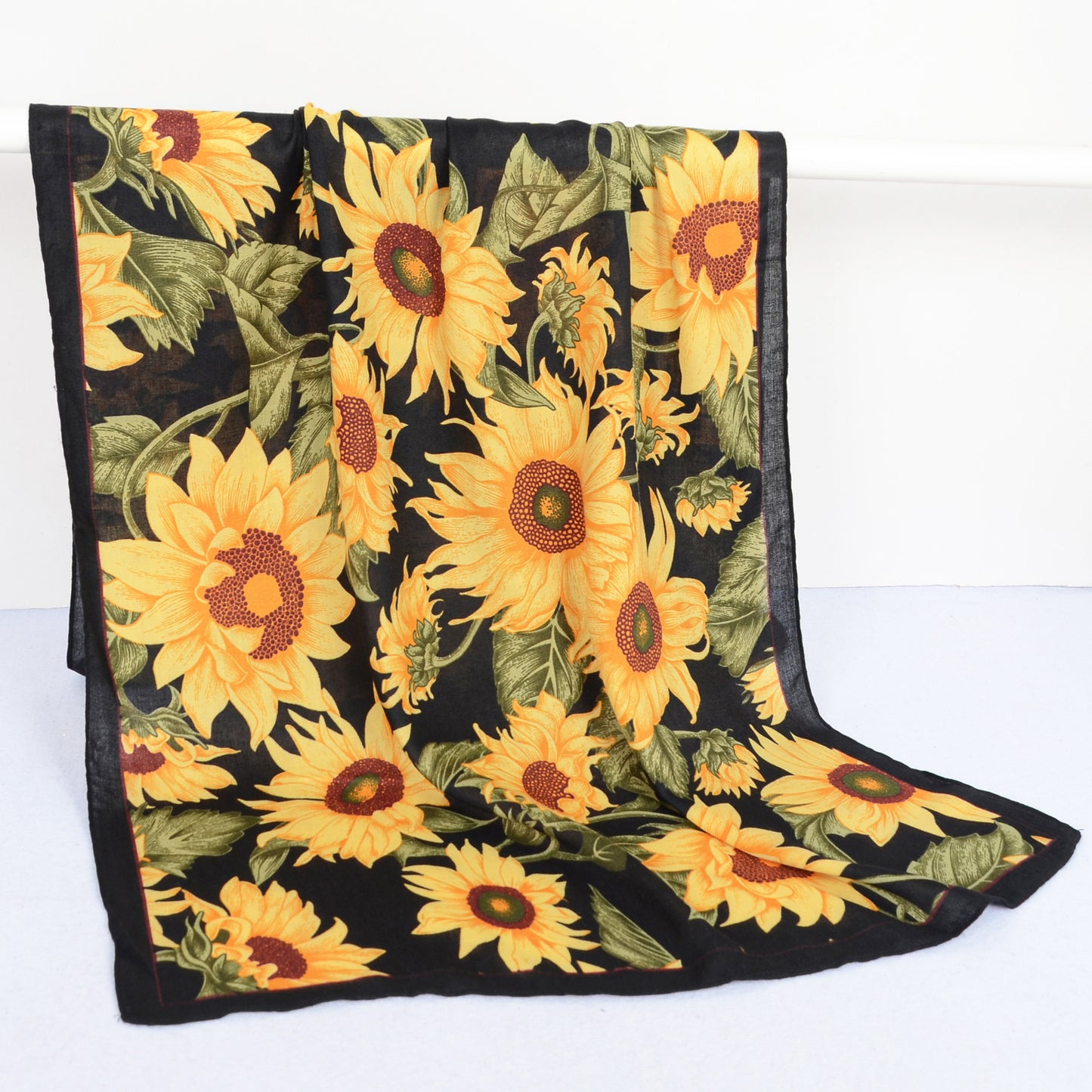 Anna-Kaci Sunflower Print Velvet Feel Autumn Winter Scarf with Warm Soft Texture - 71IN¡Á27N