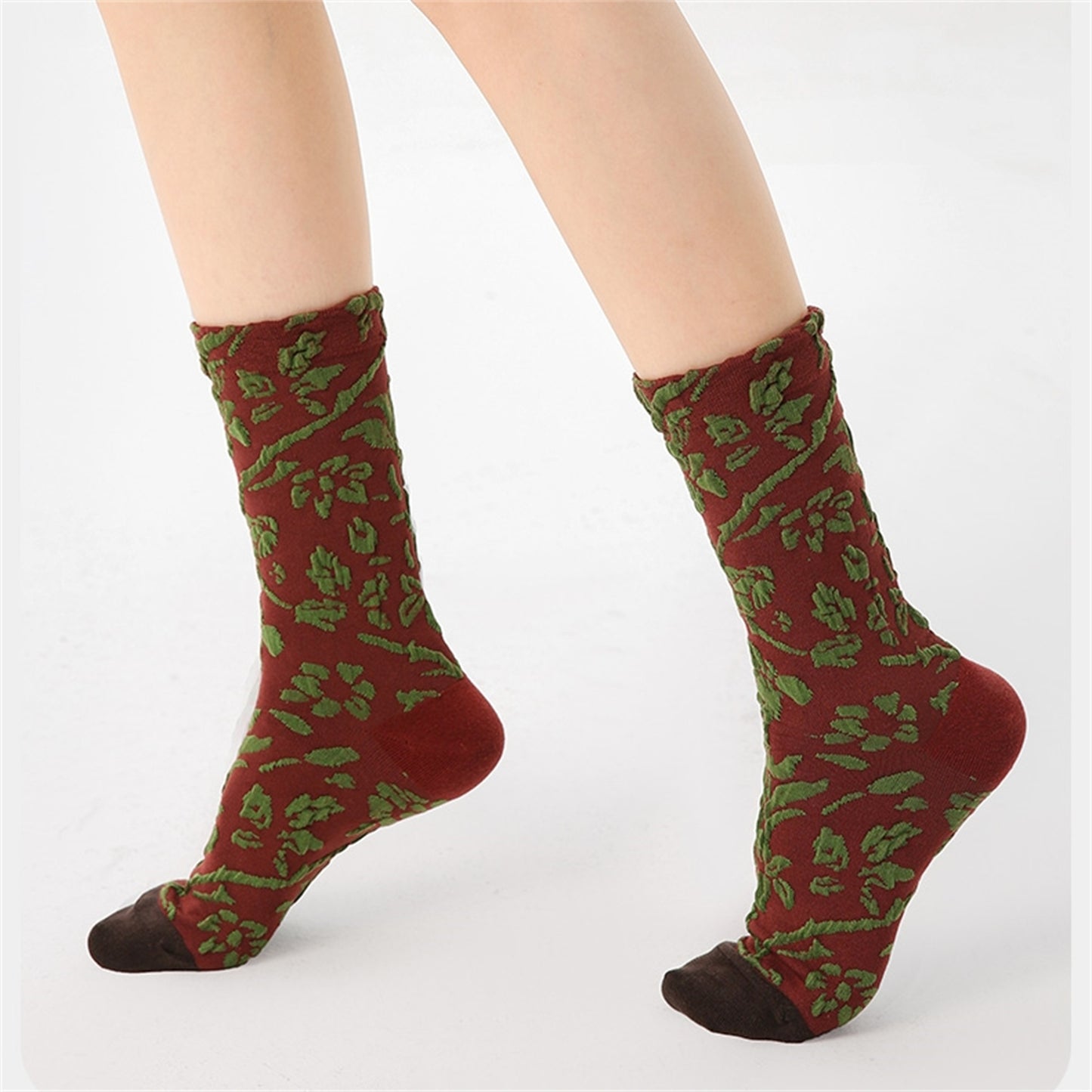 Alilang Women's 3-Pack Patterned Crew Socks with Vintage Embroidered Floral and Abstract Prints