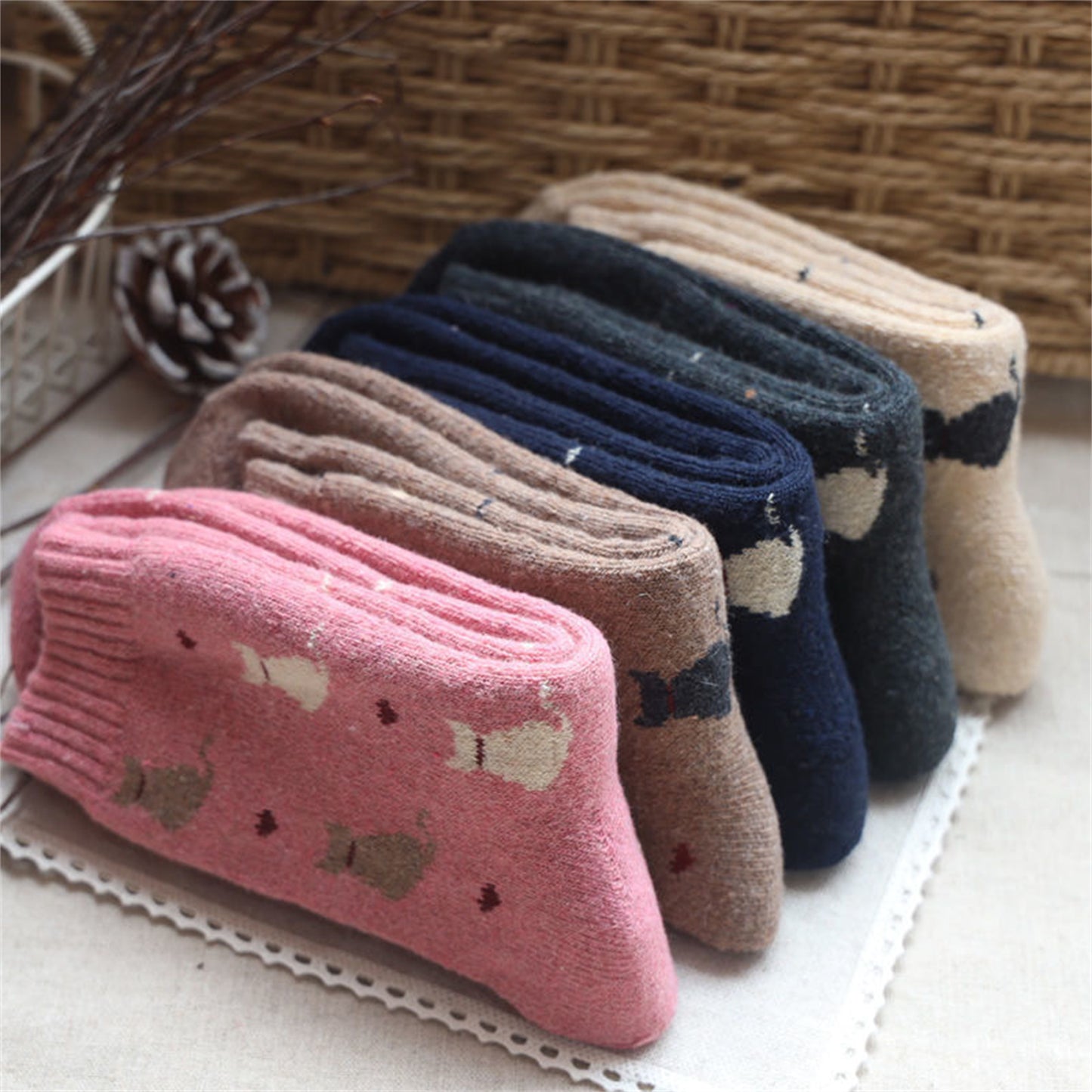 Alilang Women's 5-Pack Assorted Patterned Thick Knit Socks with Plaid and Holiday Prints