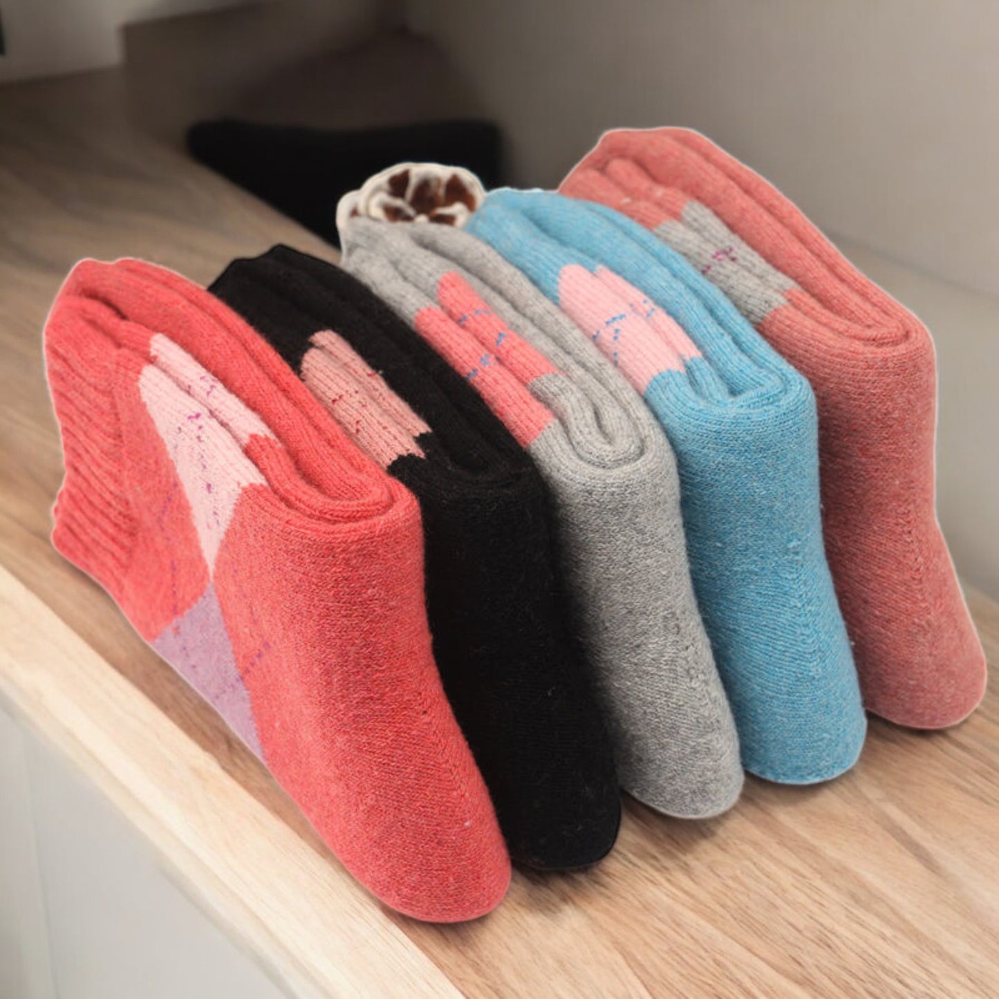 Alilang Women's 5-Pack Assorted Patterned Thick Knit Socks with Plaid and Holiday Prints