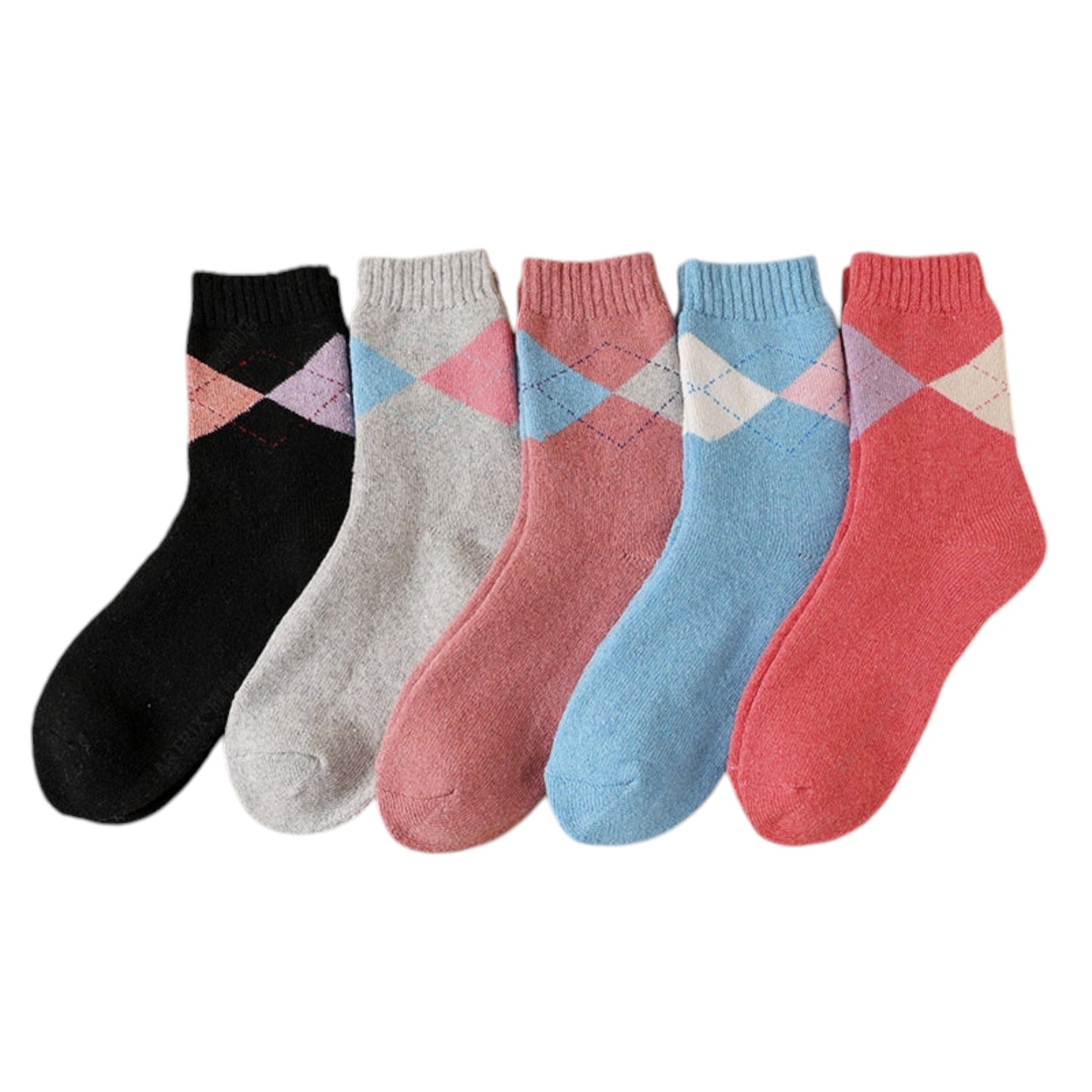 Alilang Women's 5-Pack Assorted Patterned Thick Knit Socks with Plaid and Holiday Prints