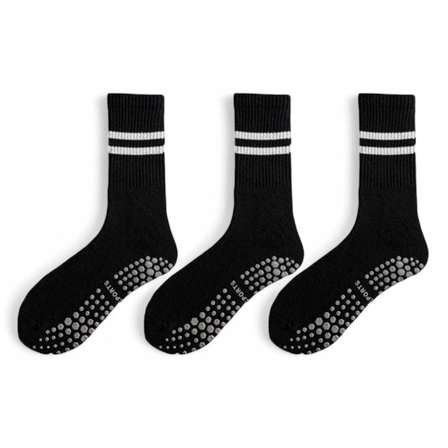 Women's 3-Pack Non-Slip Athletic Crew Socks with Striped Detail and Cushioned Support