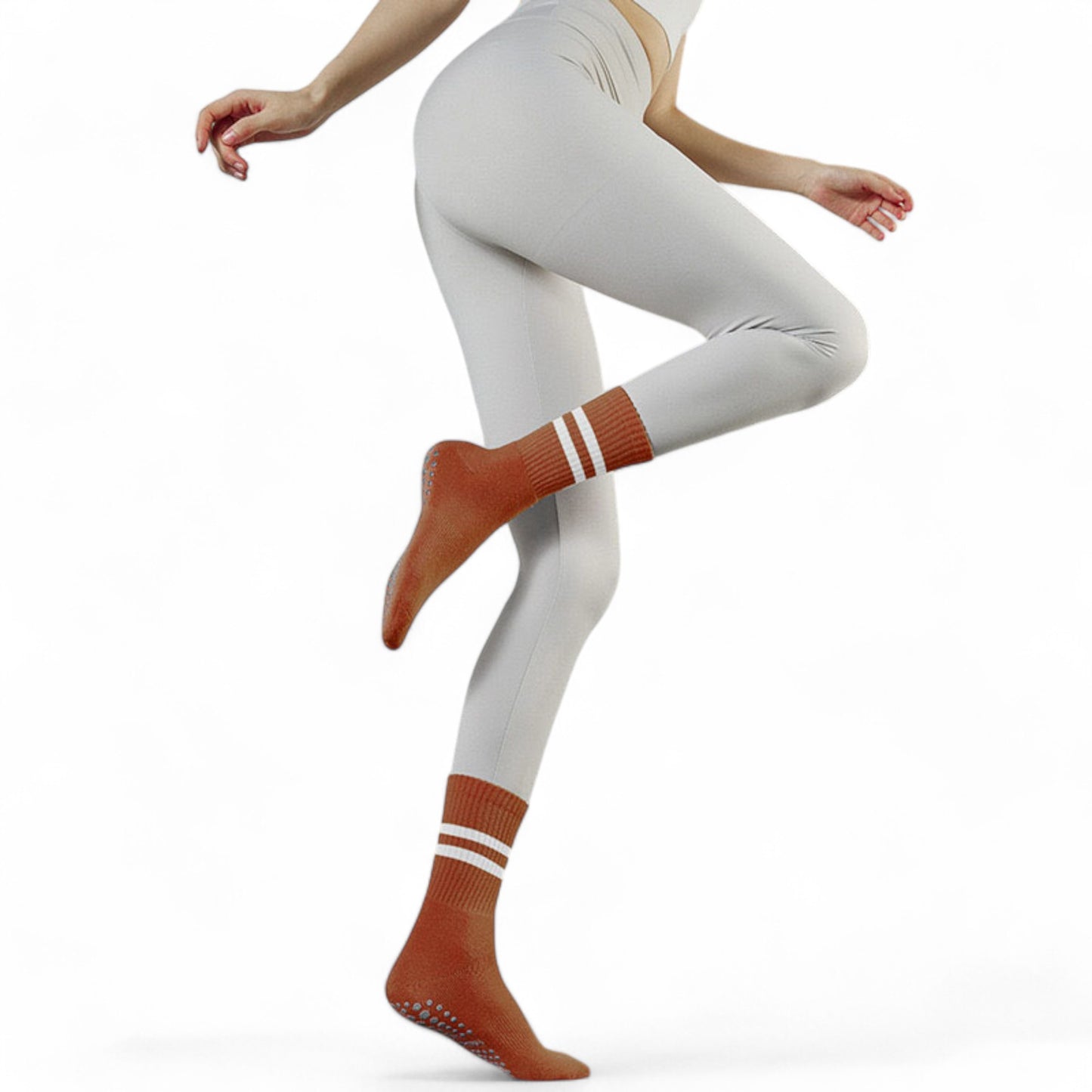 Women's 3-Pack Non-Slip Athletic Crew Socks with Striped Detail and Cushioned Support