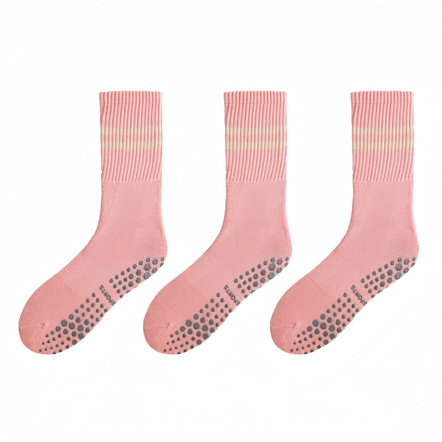 Women's 3-Pack Non-Slip Athletic Crew Socks with Striped Detail and Cushioned Support