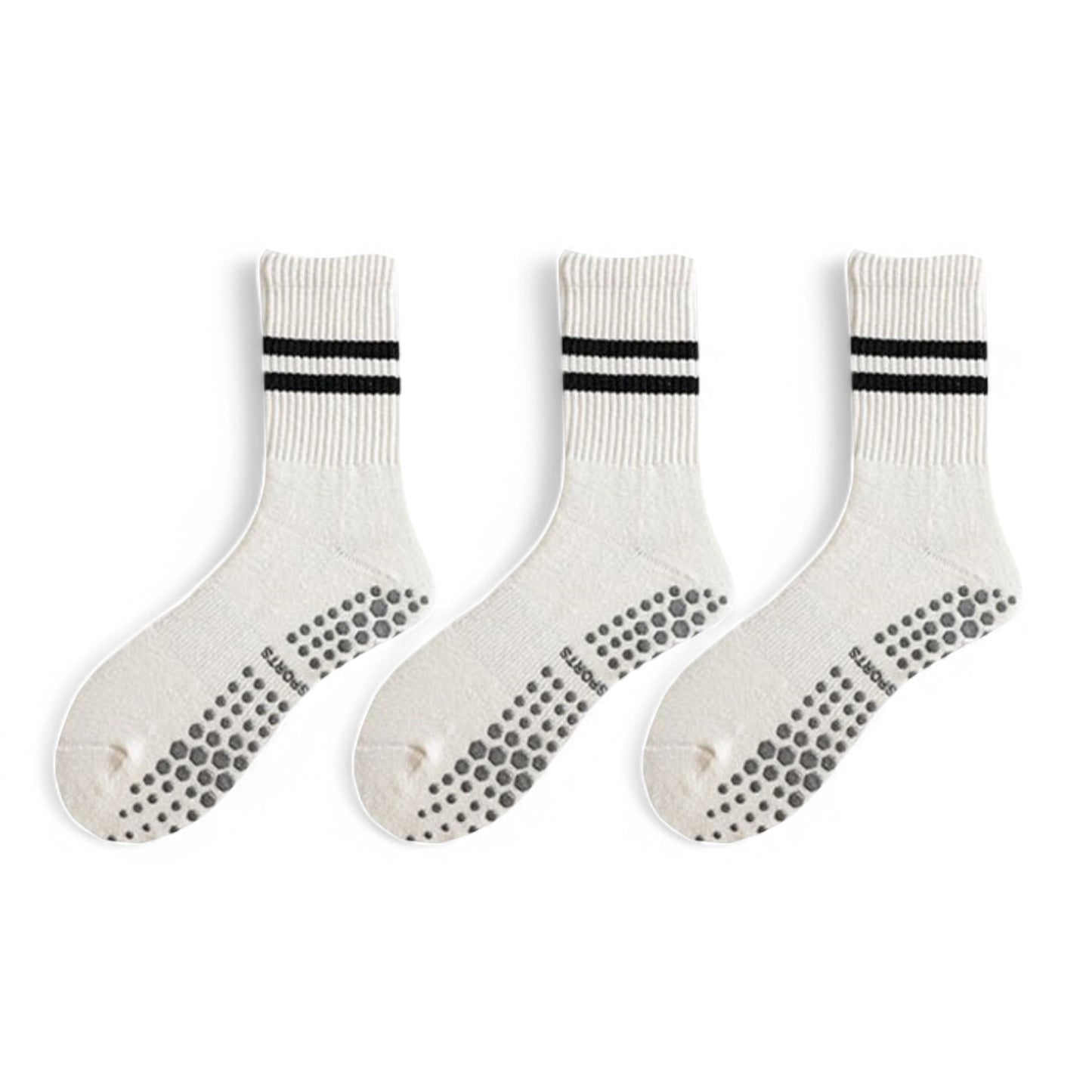 Women's 3-Pack Non-Slip Athletic Crew Socks with Striped Detail and Cushioned Support