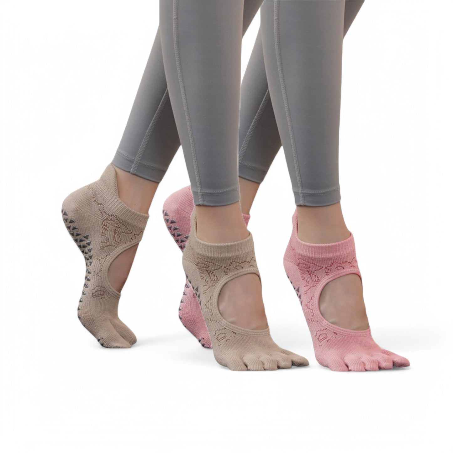 Women's 2-Pack Non-Slip Five-Toe Yoga Socks with Open Top Design for Stability and Comfort