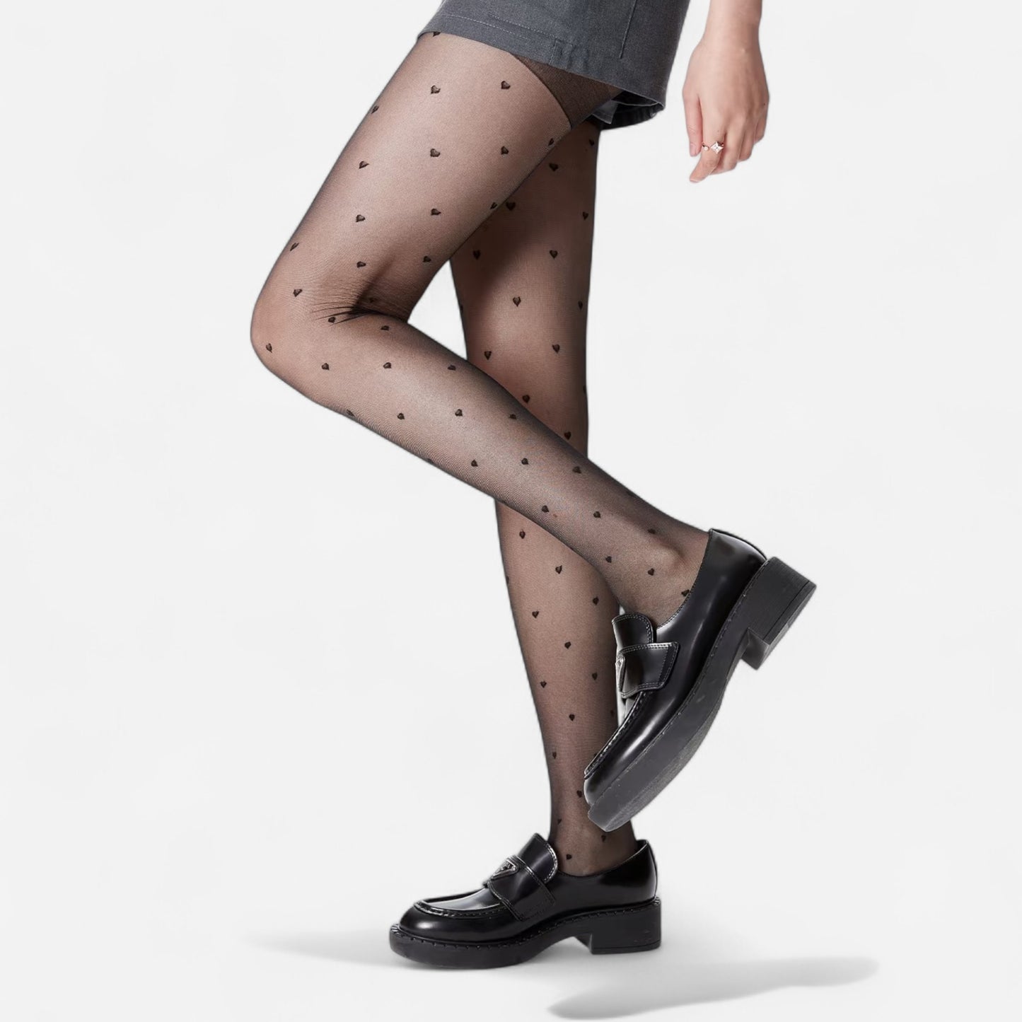 Anna-Kaci Sheer Heart Pattern Tights with Delicate Allover Embroidery