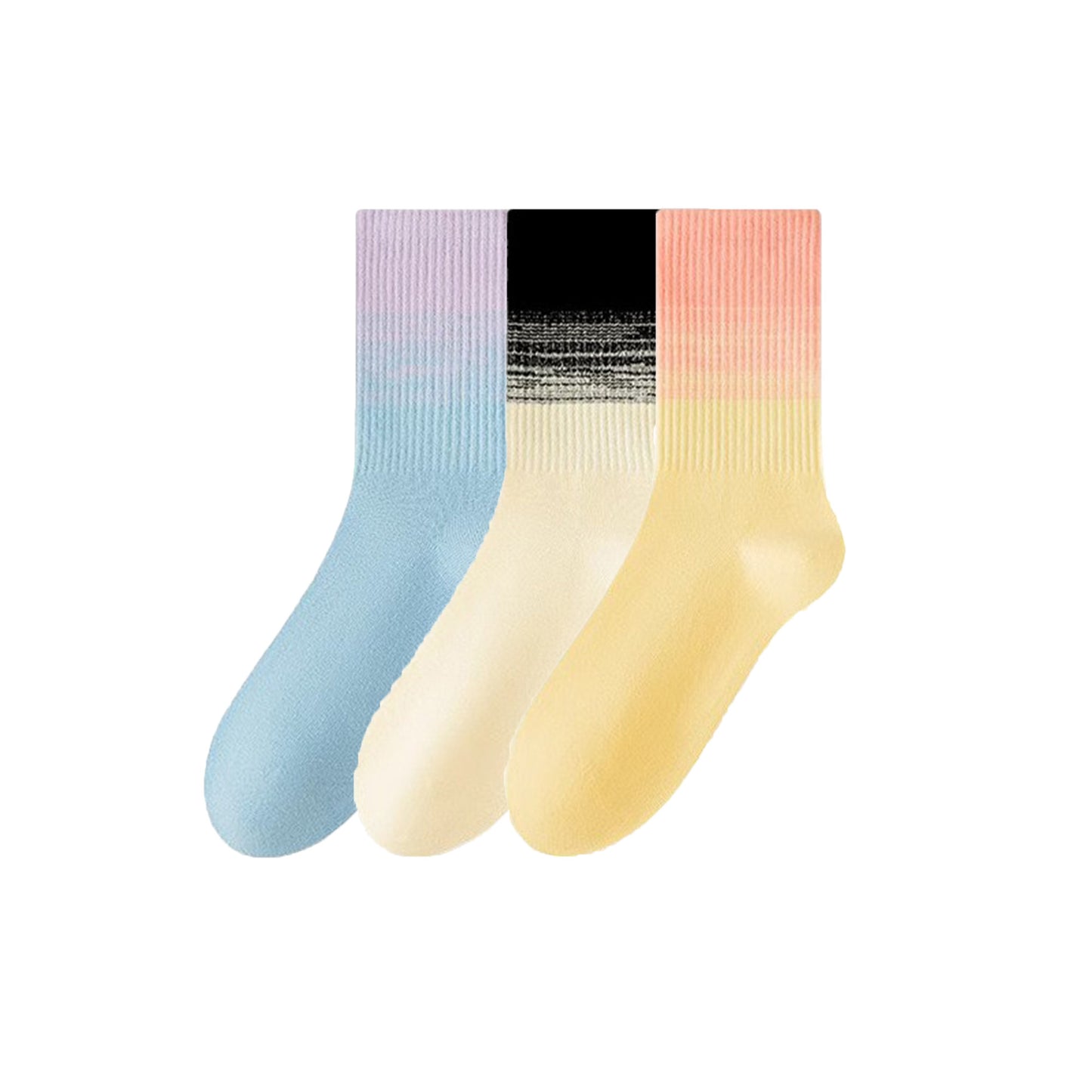 Anna-Kaci Women's Gradient Crew Socks 3-Pack Soft Stretch Knit Comfortable Stylish Everyday Wear
