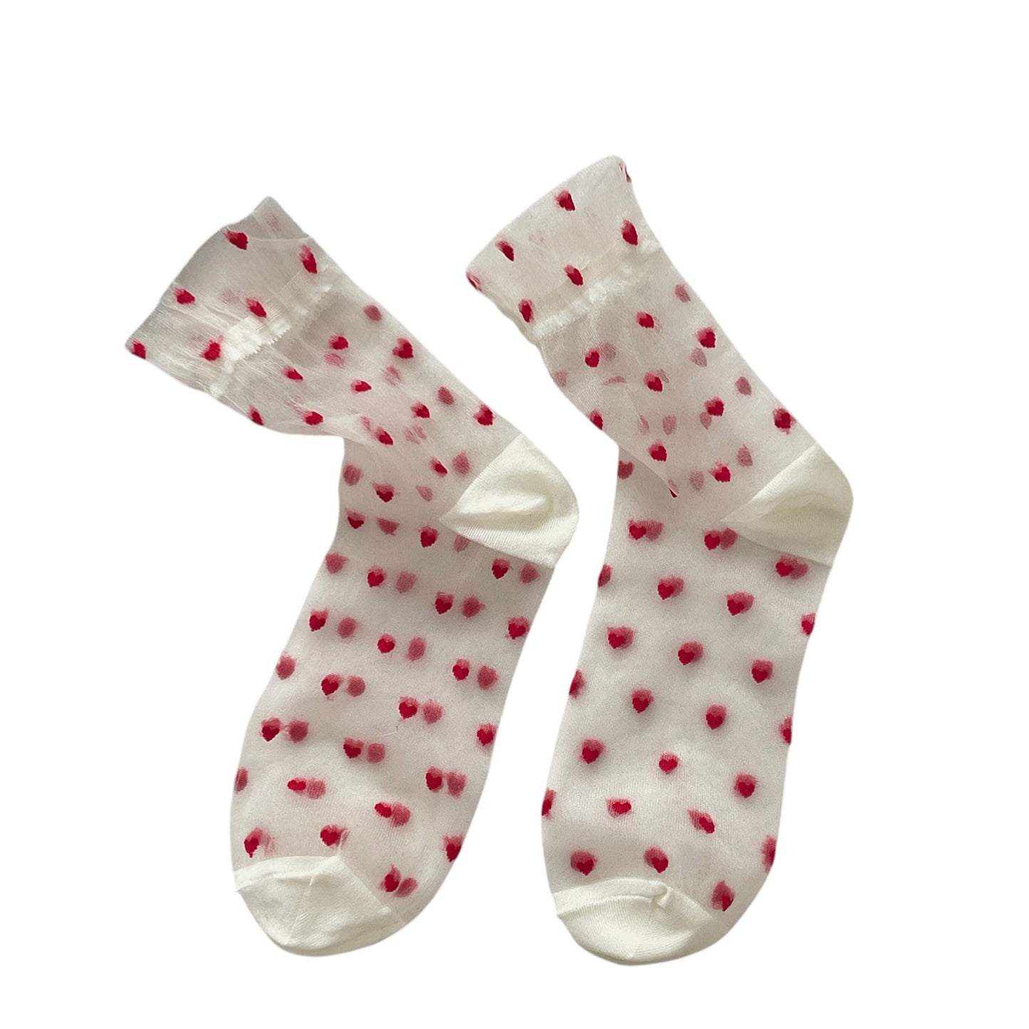Anna-Kaci Women's Sheer Crew Socks with Flocked Heart Pattern and Reinforced Toe and Heel 2-Pack