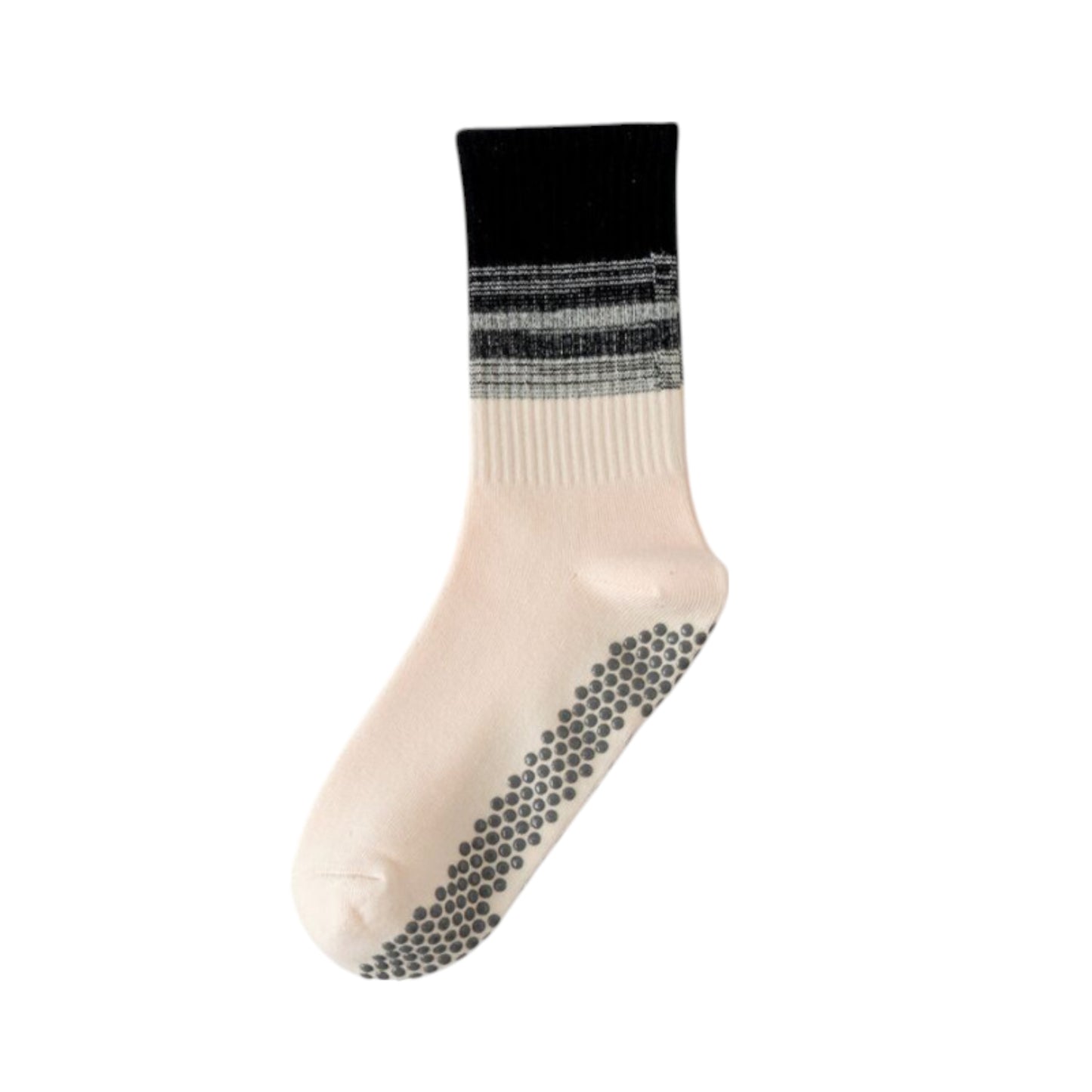 Anna-Kaci 2 Pairs Gradient Ribbed Crew Socks with Non-Slip Grip Bottom for Indoor or Studio Use