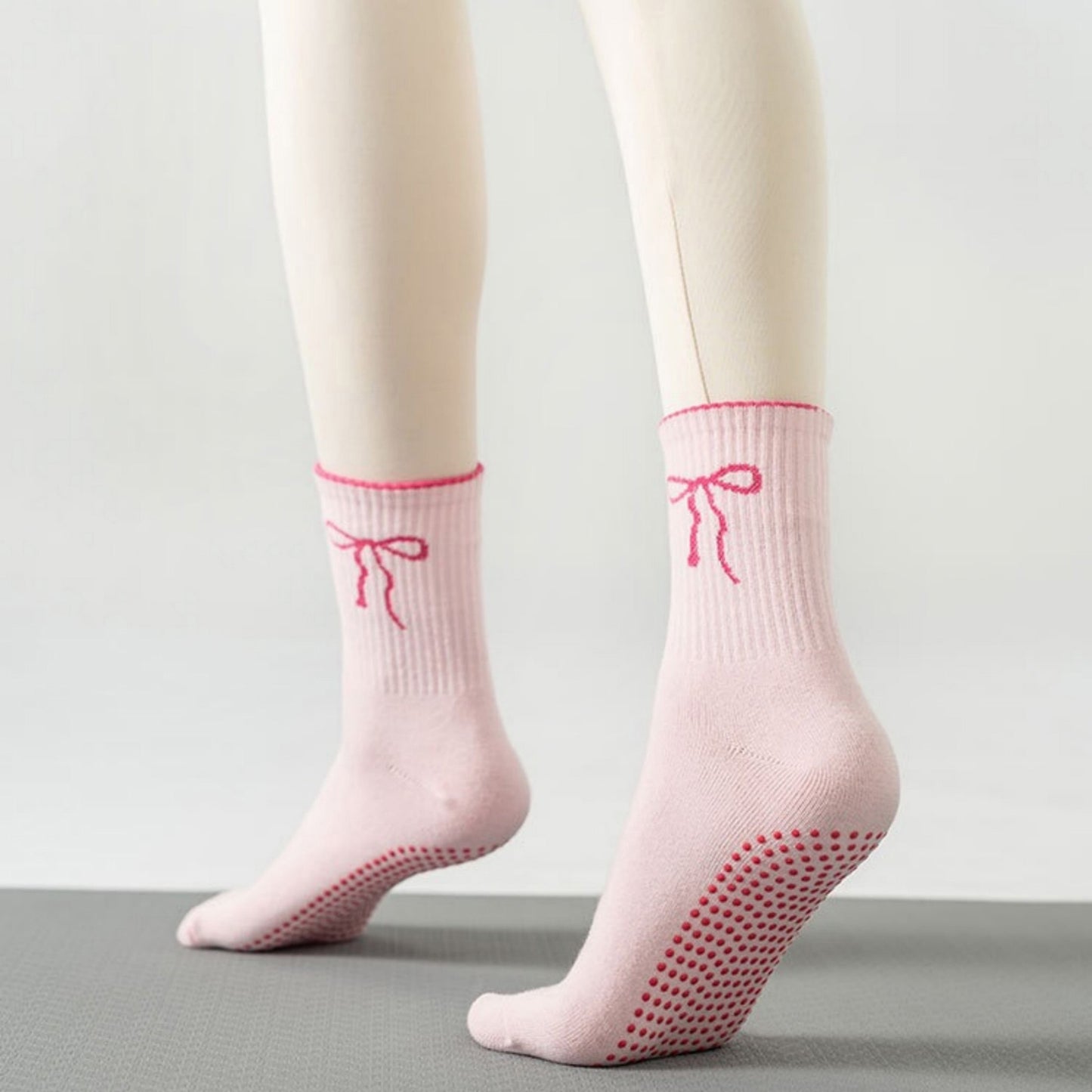 Anna-Kaci Women's 2-Pack Non-Slip Grip Socks with Bow Embroidery and Anti-Skid Dot Soles