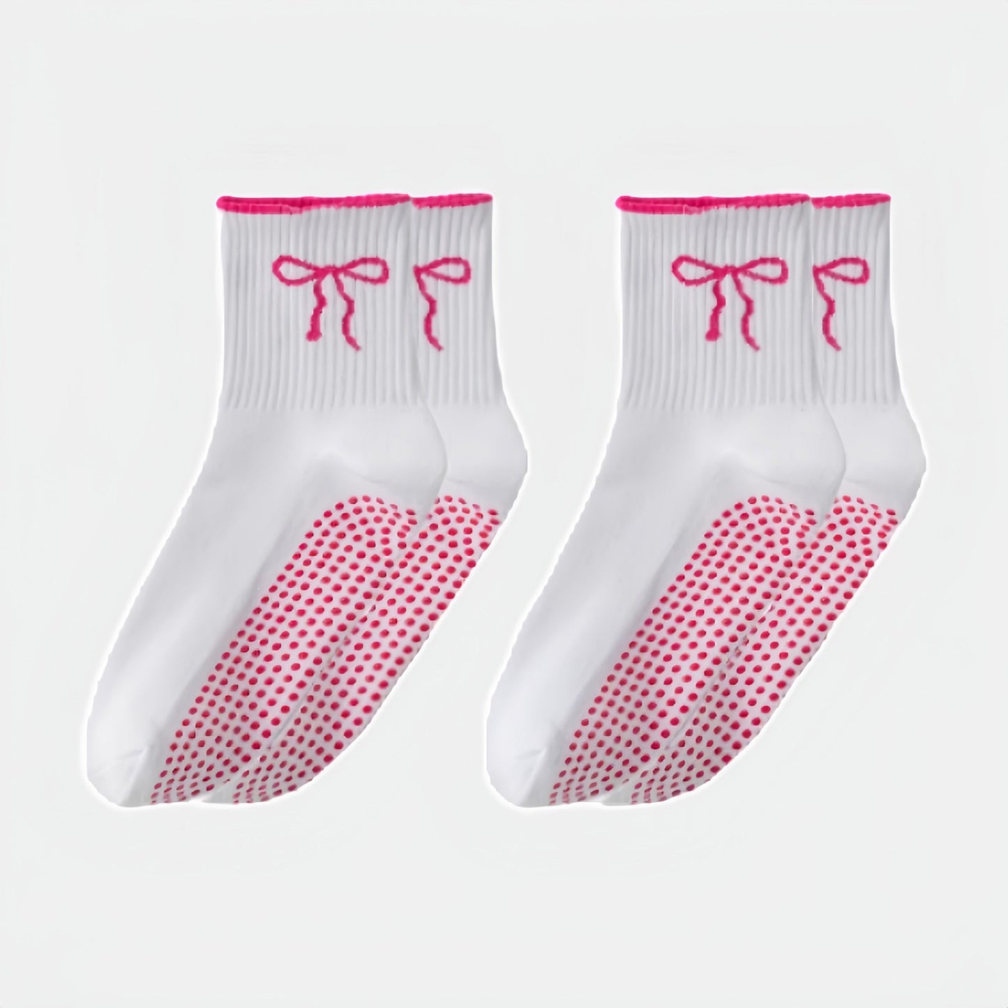 Anna-Kaci Women's 2-Pack Non-Slip Grip Socks with Bow Embroidery and Anti-Skid Dot Soles