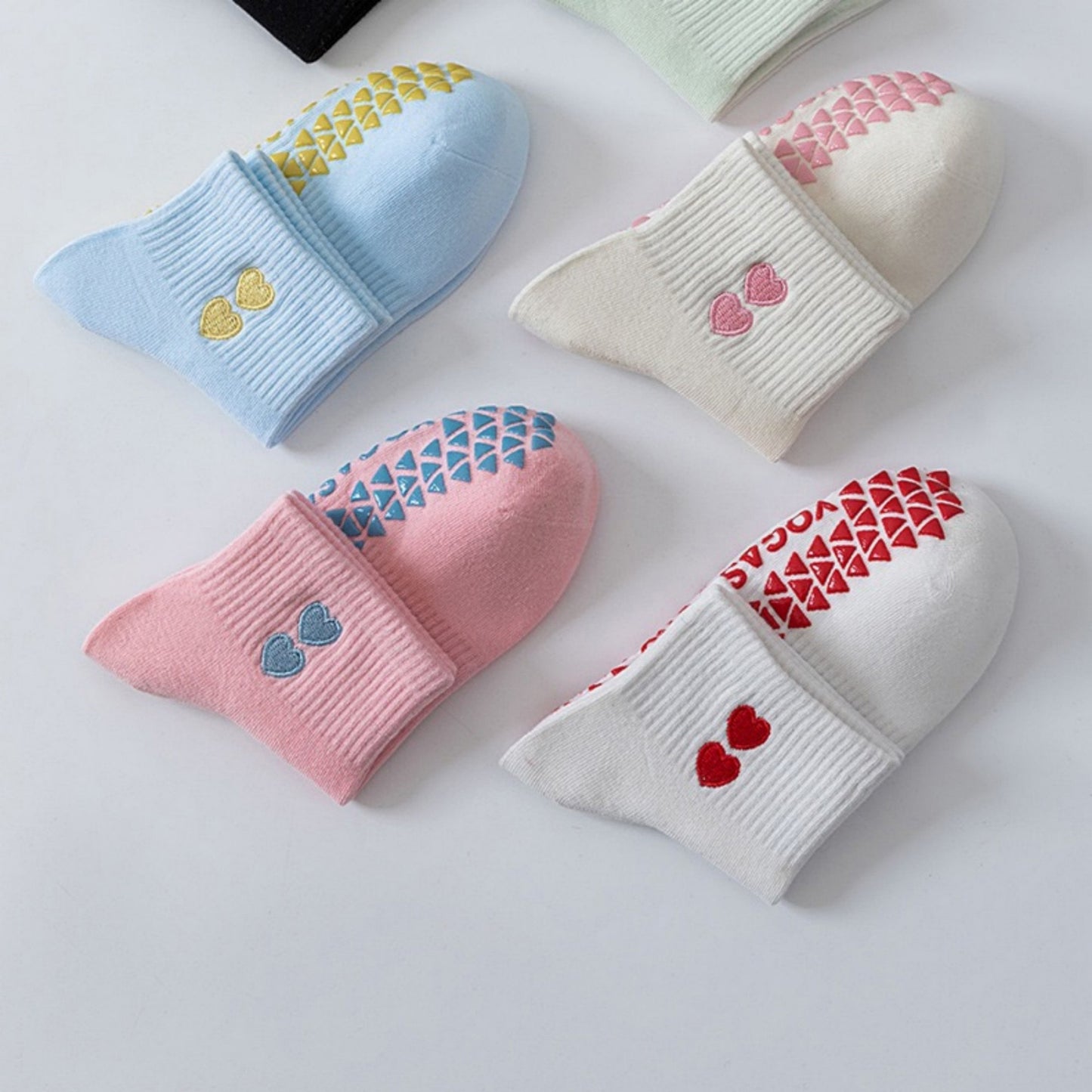 Anna-Kaci Women's Grip Ankle Socks 3-Pack with Heart Embroidery and Anti-Slip Soles for Yoga and Indoor Use