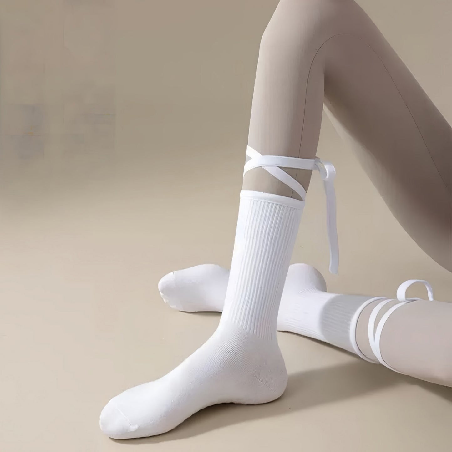 Anna-Kaci Women's 2-Pack Over-the-Calf Grip Socks with Ribbon Tie and Non-Slip Sole for Barre Pilates Yoga